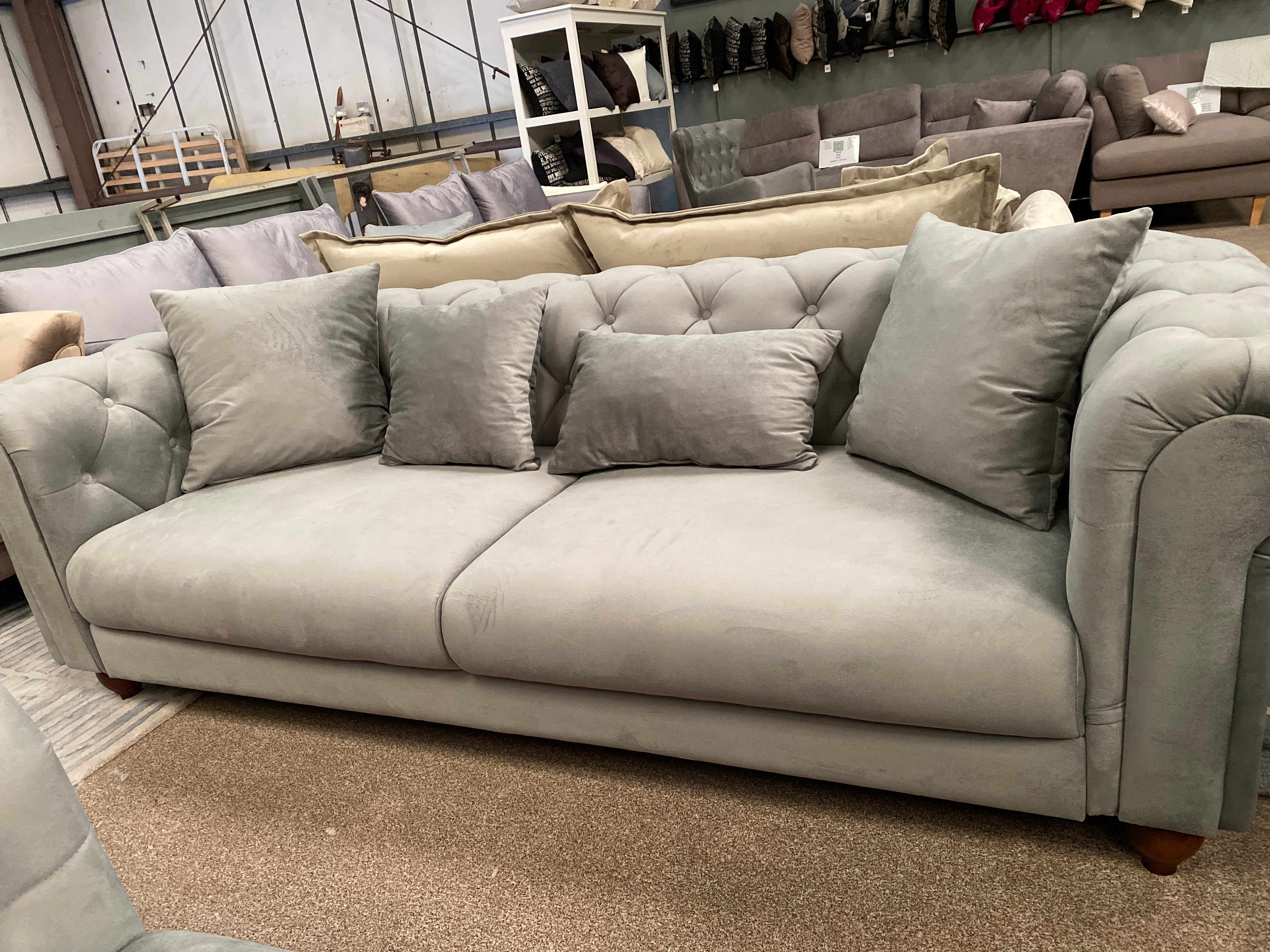 3+2 Grey Fabric Chesterfield Sofa Set