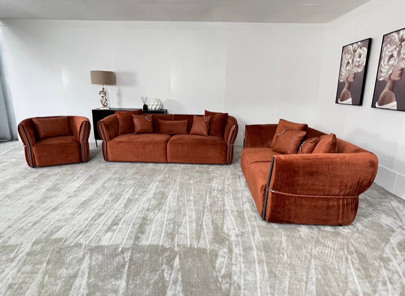 3+2+1 Orange Fabric Sofa Set