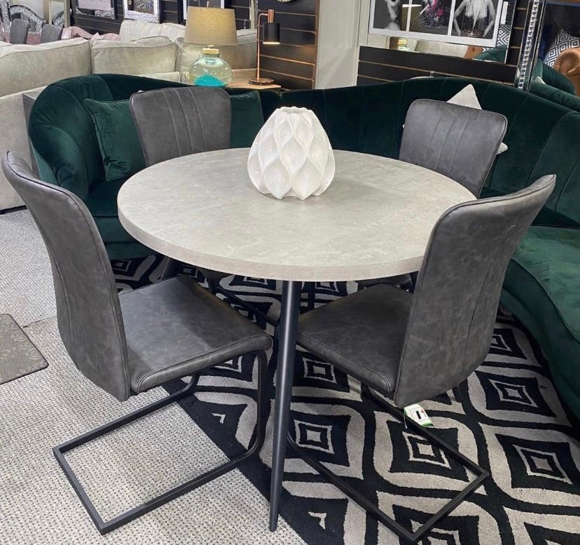 1.1m Round Dining Table + 4 Chairs