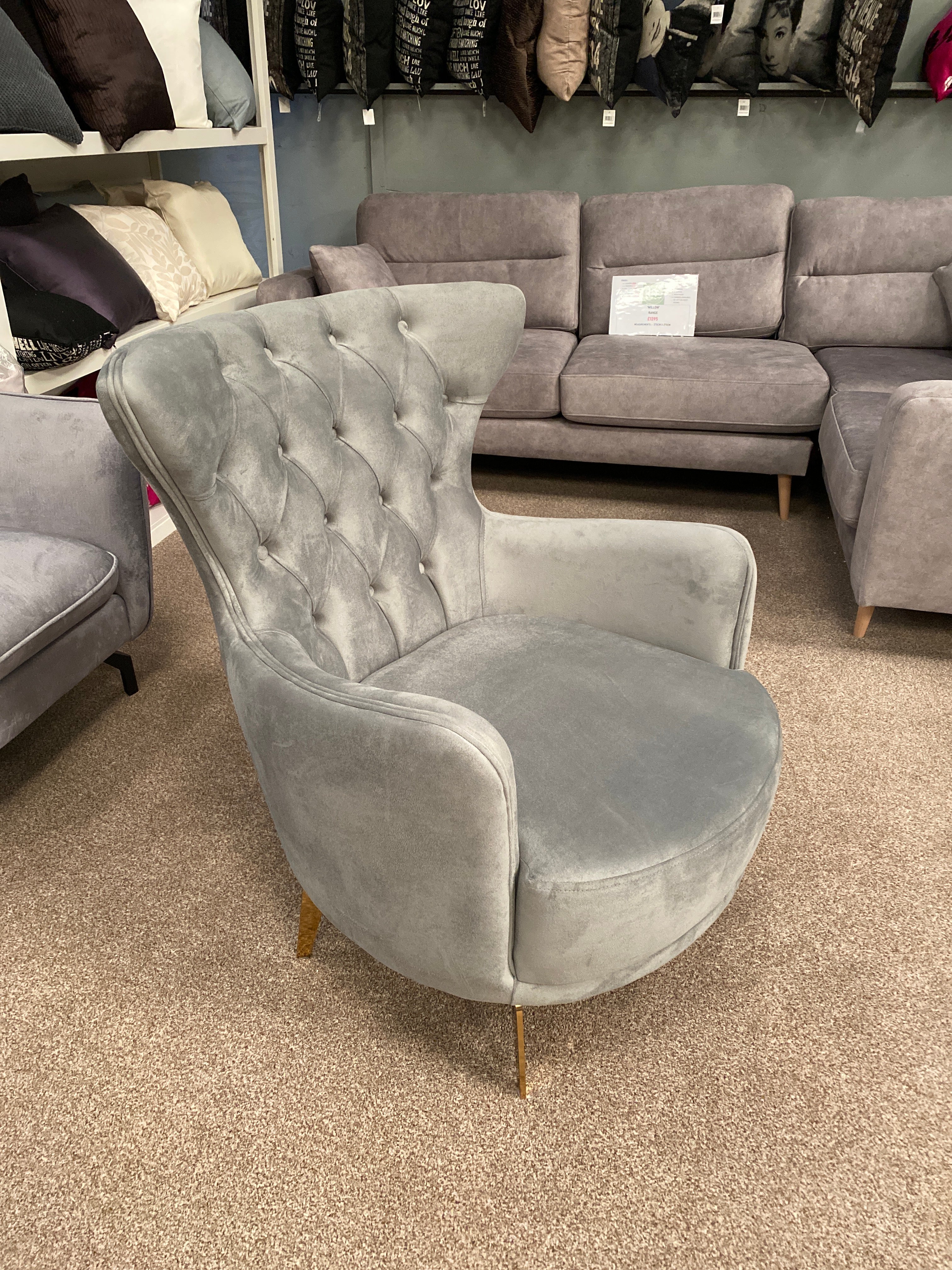 Grey Velvet Queen Anne Chair