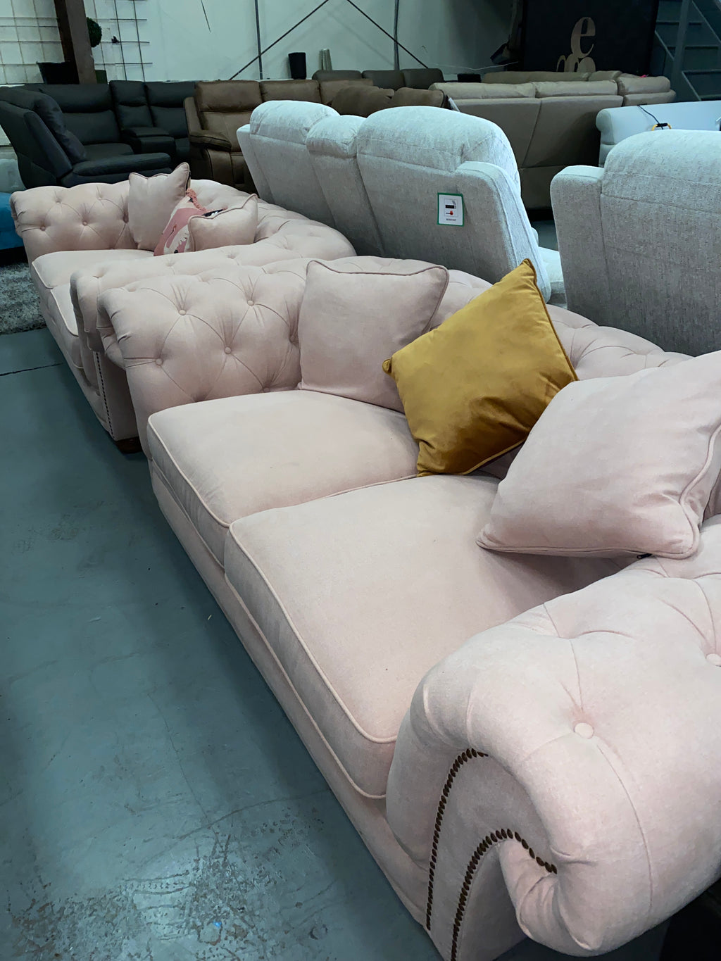 3+3 Pink Fabric Chesterfield Sofa Set