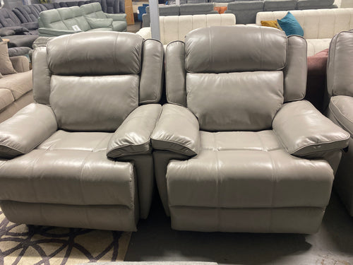 3+1+1 Grey Leather - Manual Recliner Sofa Set