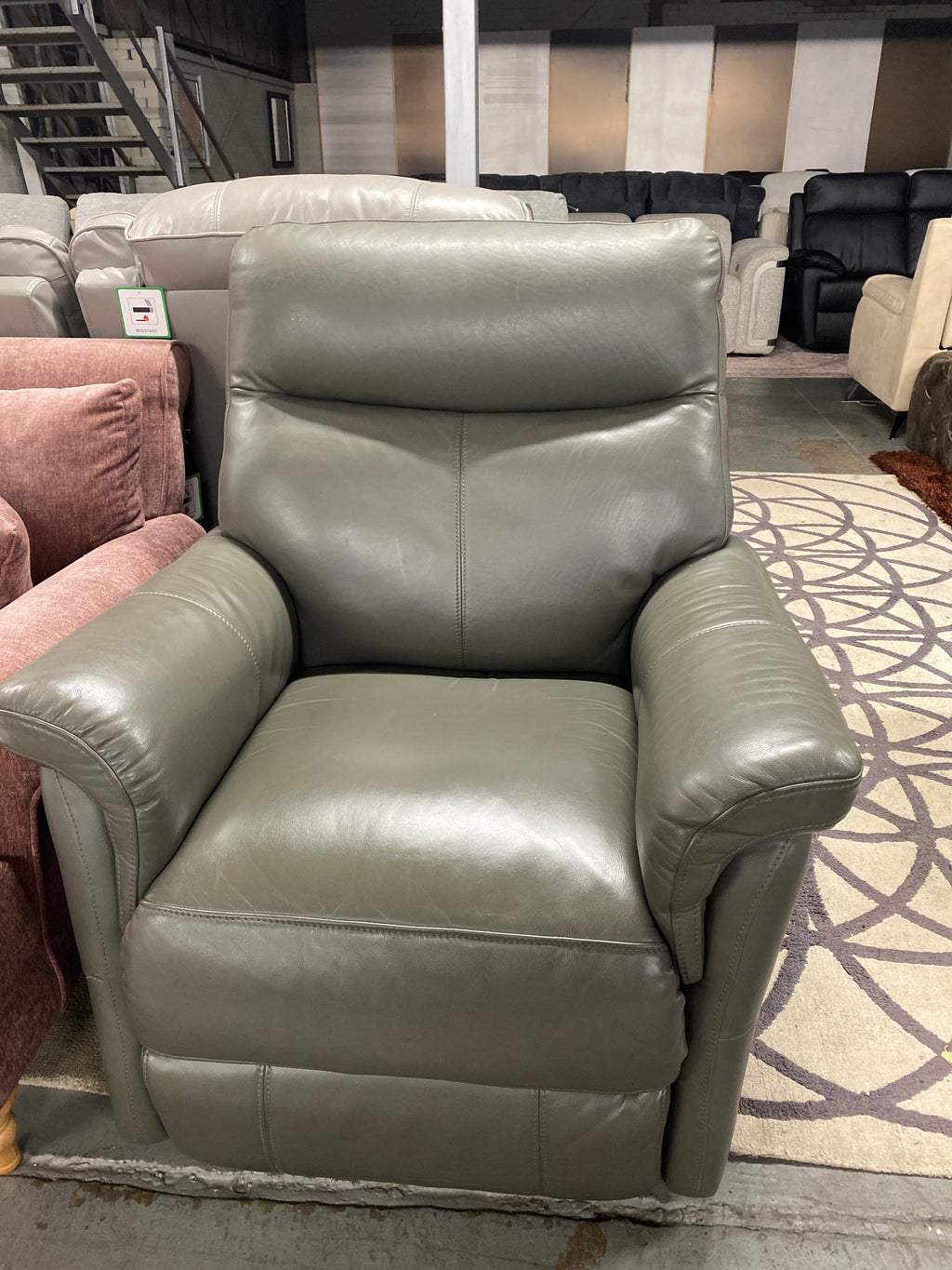 Grey Leather - Manual Recliner Armchair