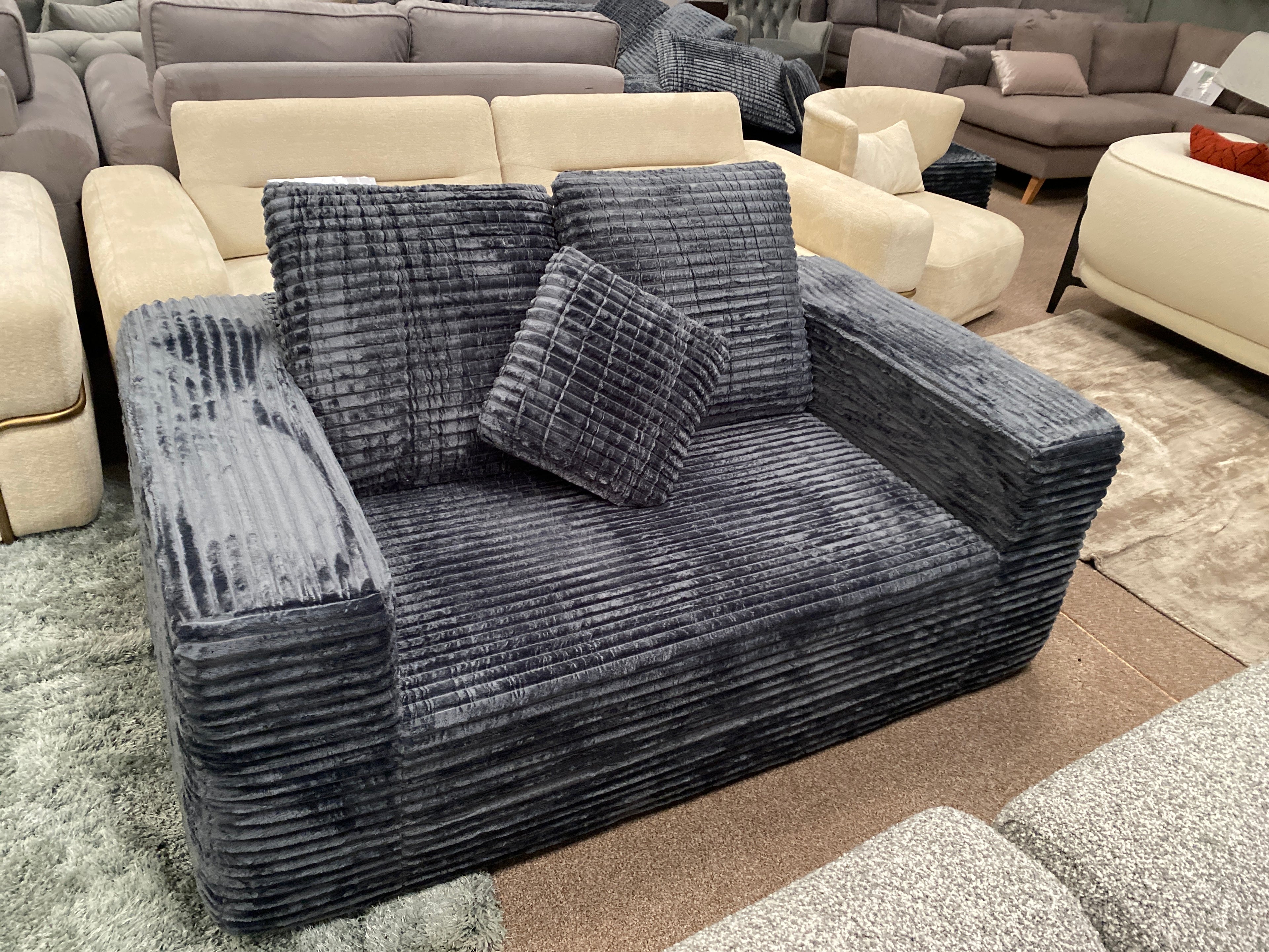 3+2 Grey Cord Fabric Sofa Set