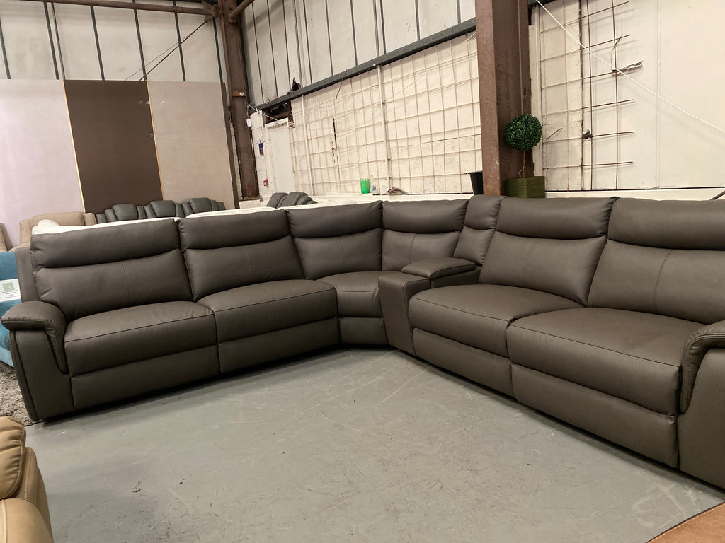Grey Leather - Electric Recliner Corner Sofa