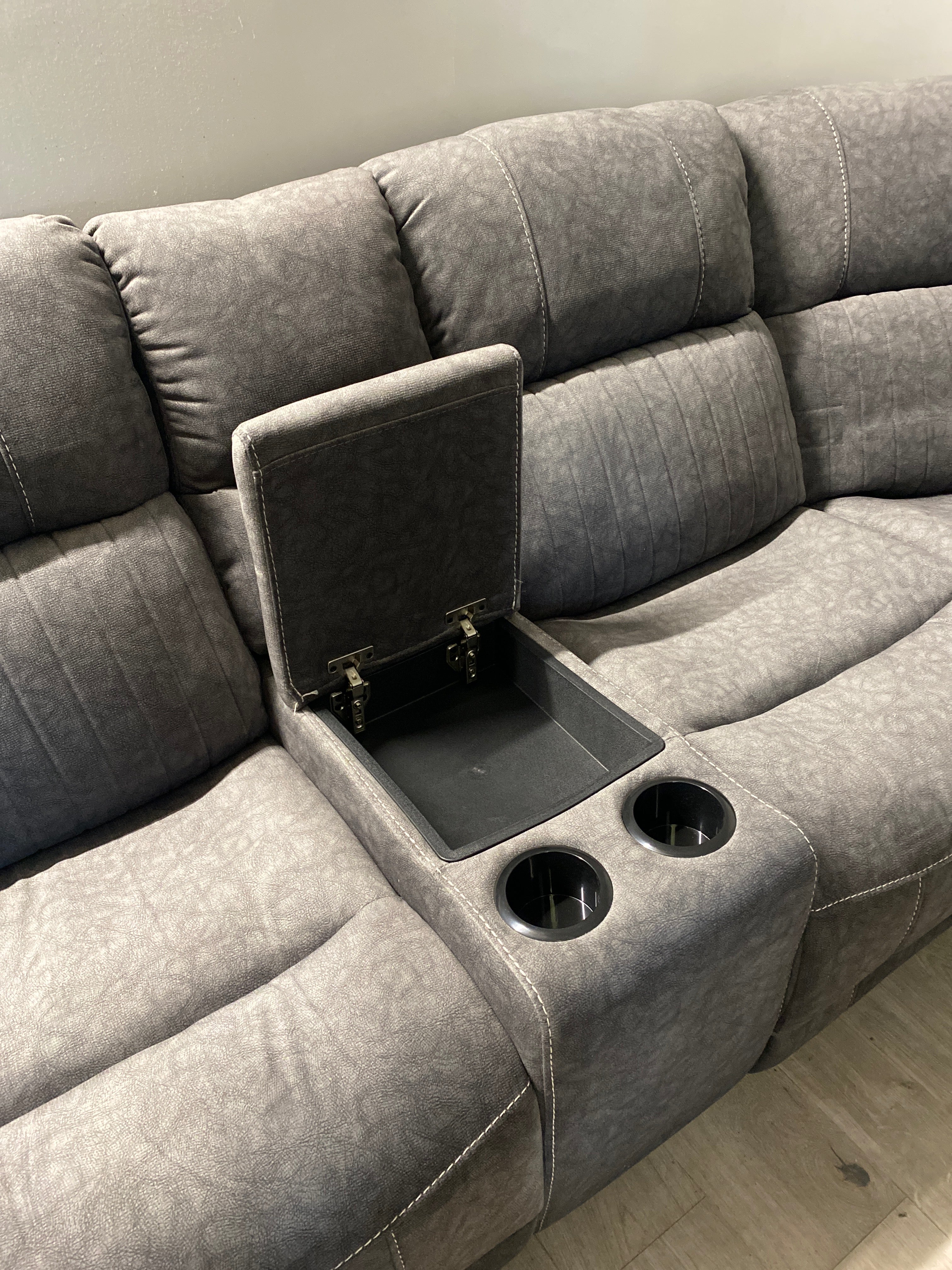 Grey Fabric - Electric Recliner Corner Sofa - With LED Lights
