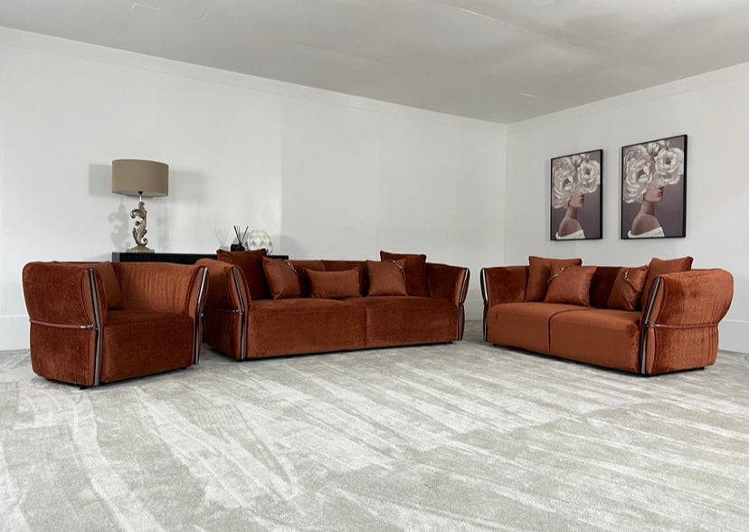 3+2+1 Orange Fabric Sofa Set