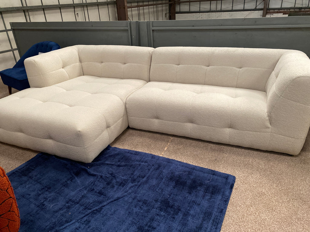 Cream Boucle Fabric Chaise Sofa