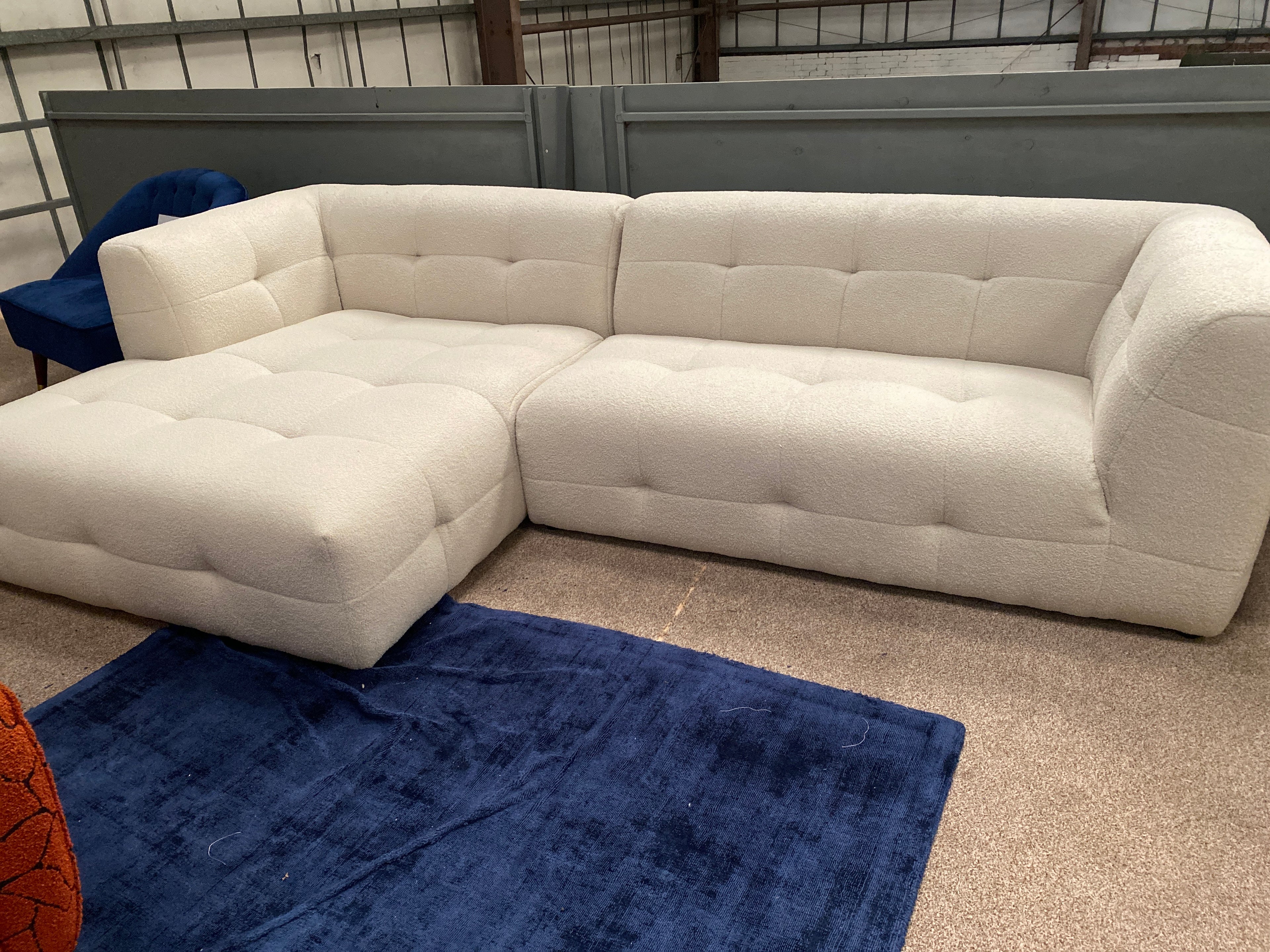 Cream Boucle Fabric Chaise Sofa