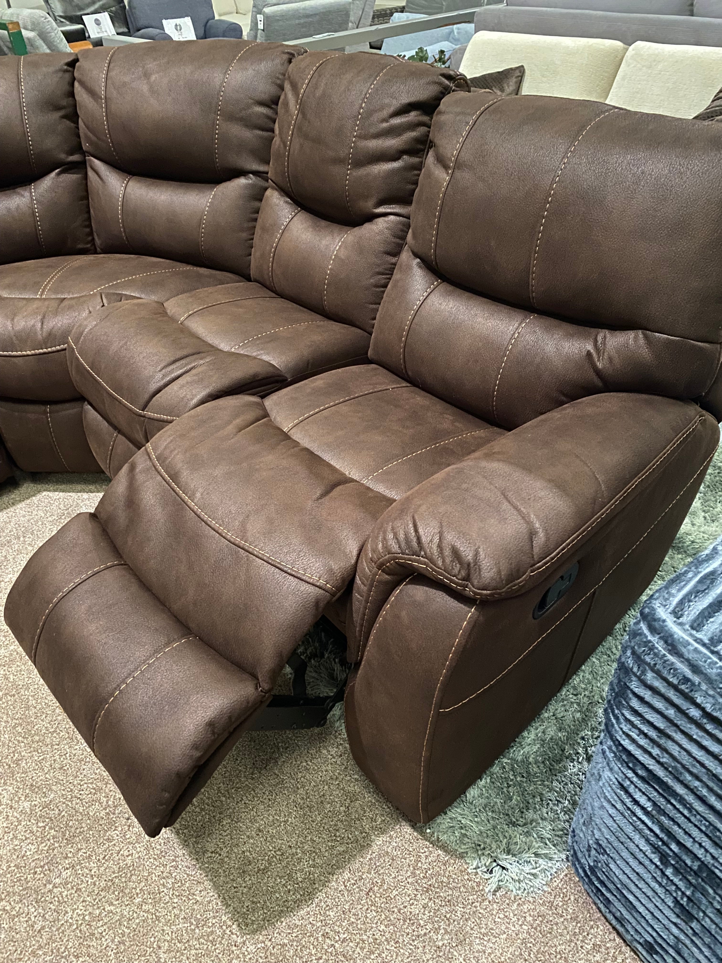 Brown Fabric Corner Sofa - Manual Recliner