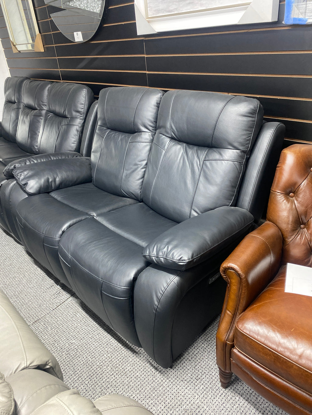 3+2 Black Leather Electric Recliner Sofa Set (With USB Charging Ports)