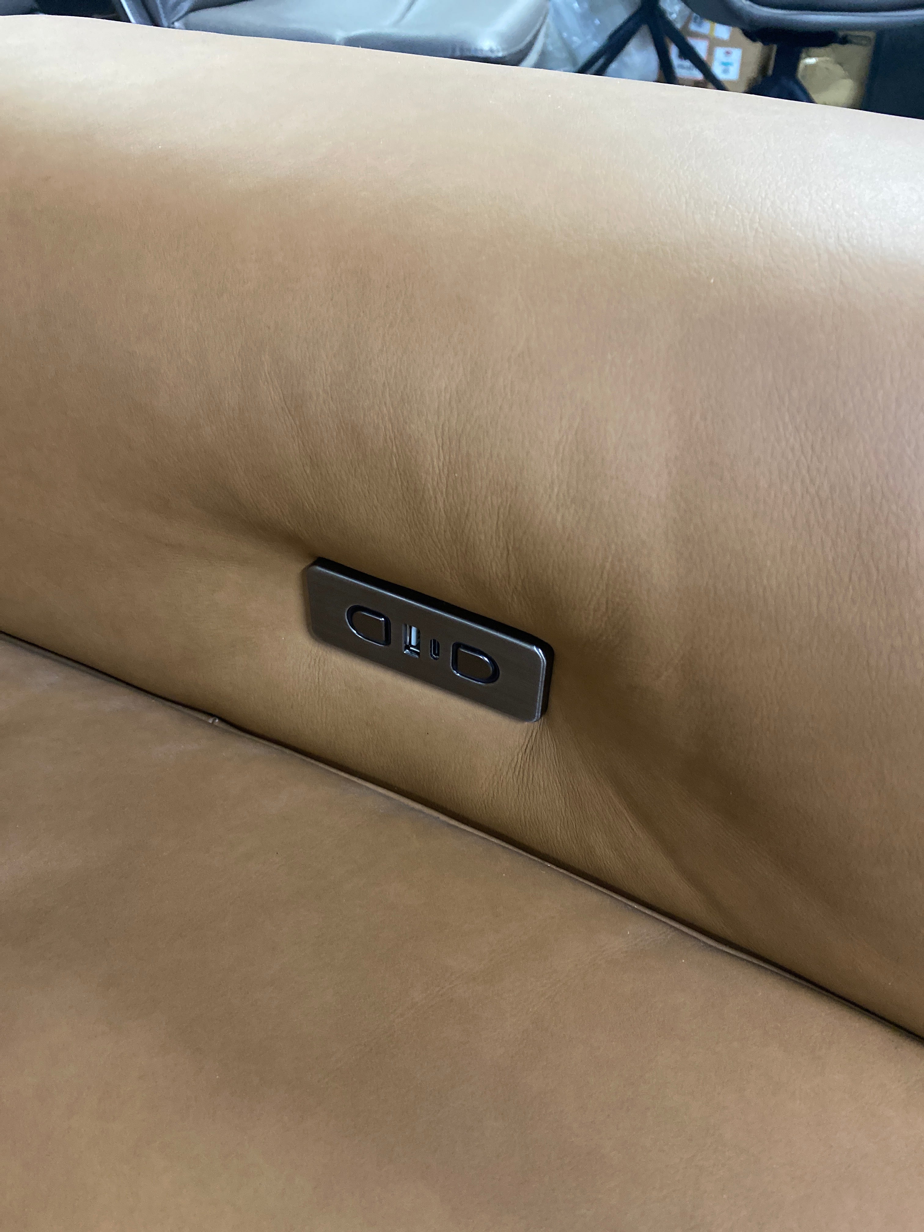 Tan Aniline Leather 4 Seater Sofa - Electric Recliner (With USB Charging Ports)