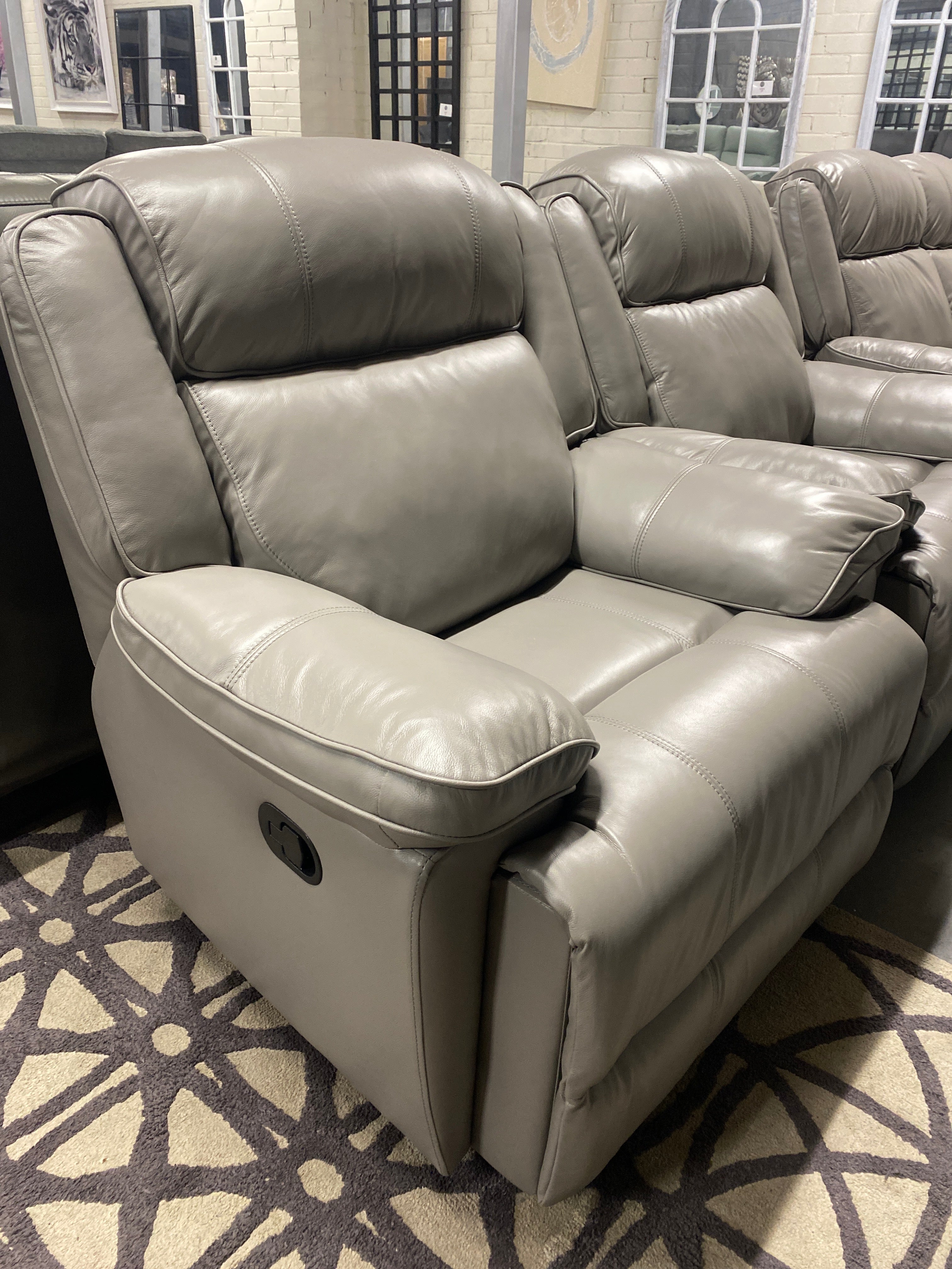 3+1+1 Grey Leather - Manual Recliner Sofa Set