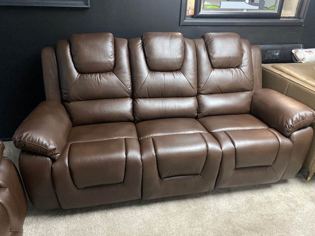 3+2 Brown Leather - Electric Recliner Sofa Set - With LED Lights