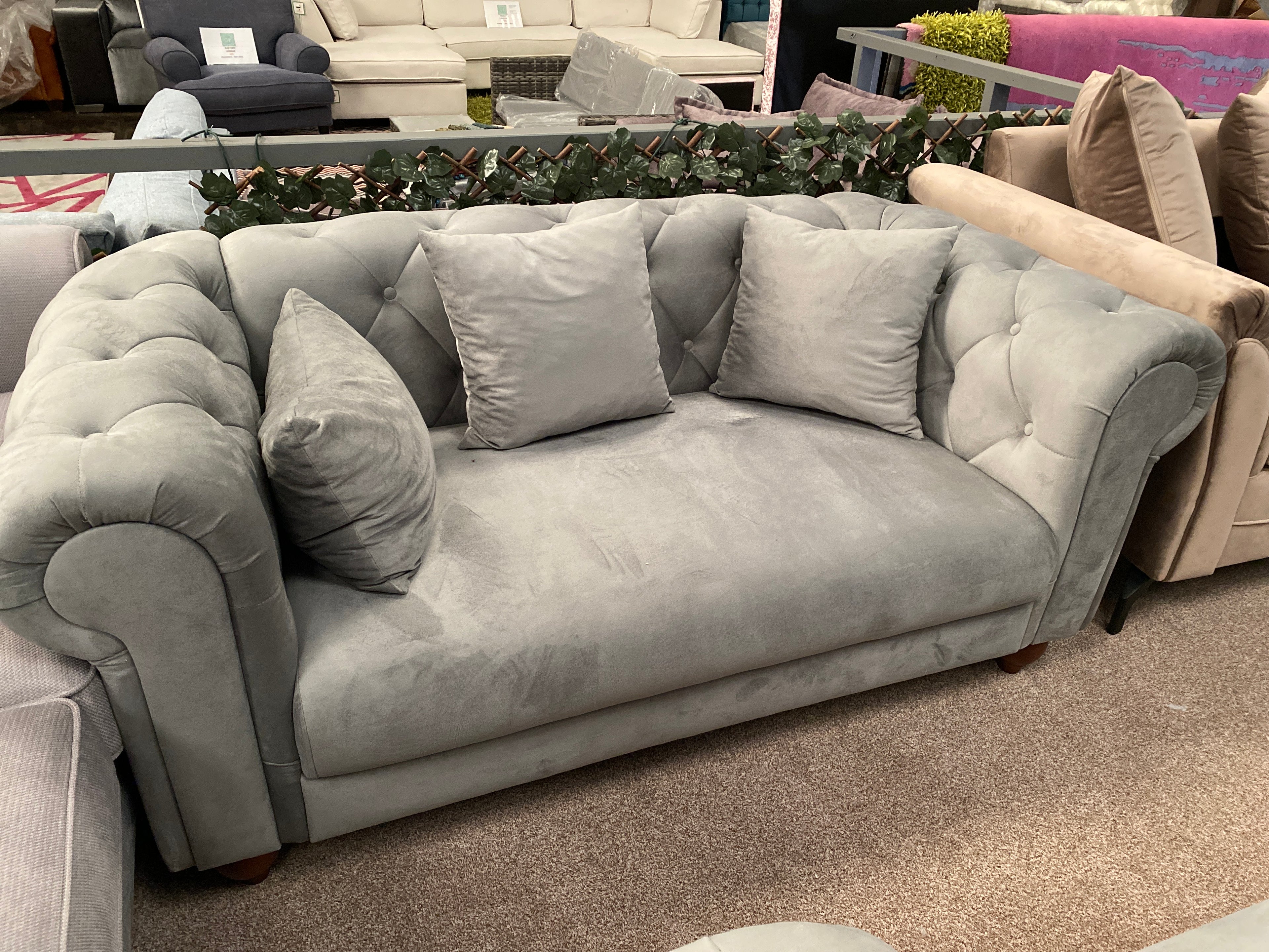 3+2 Grey Fabric Chesterfield Sofa Set