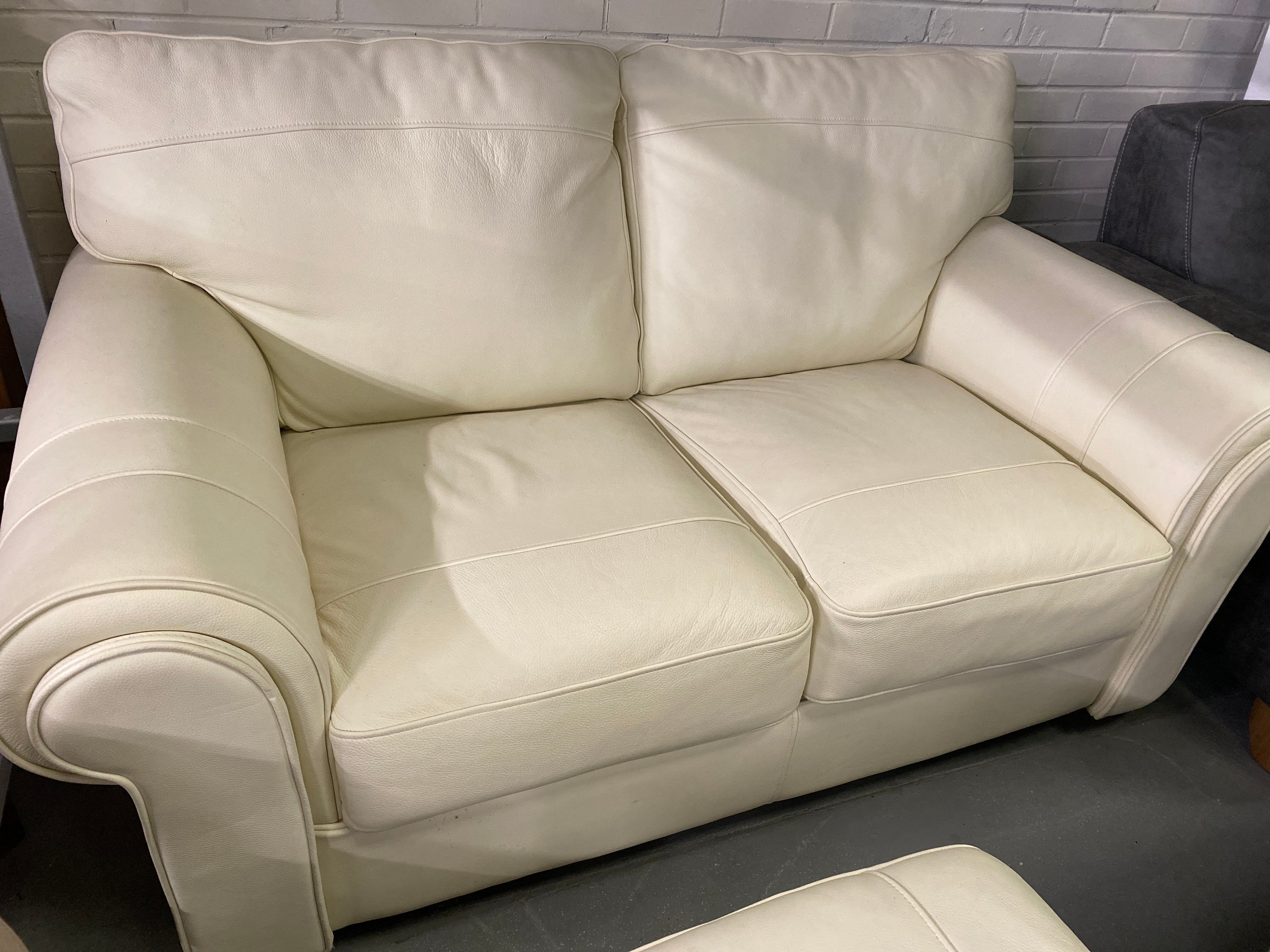 Cream Leather 2 Seater Sofa