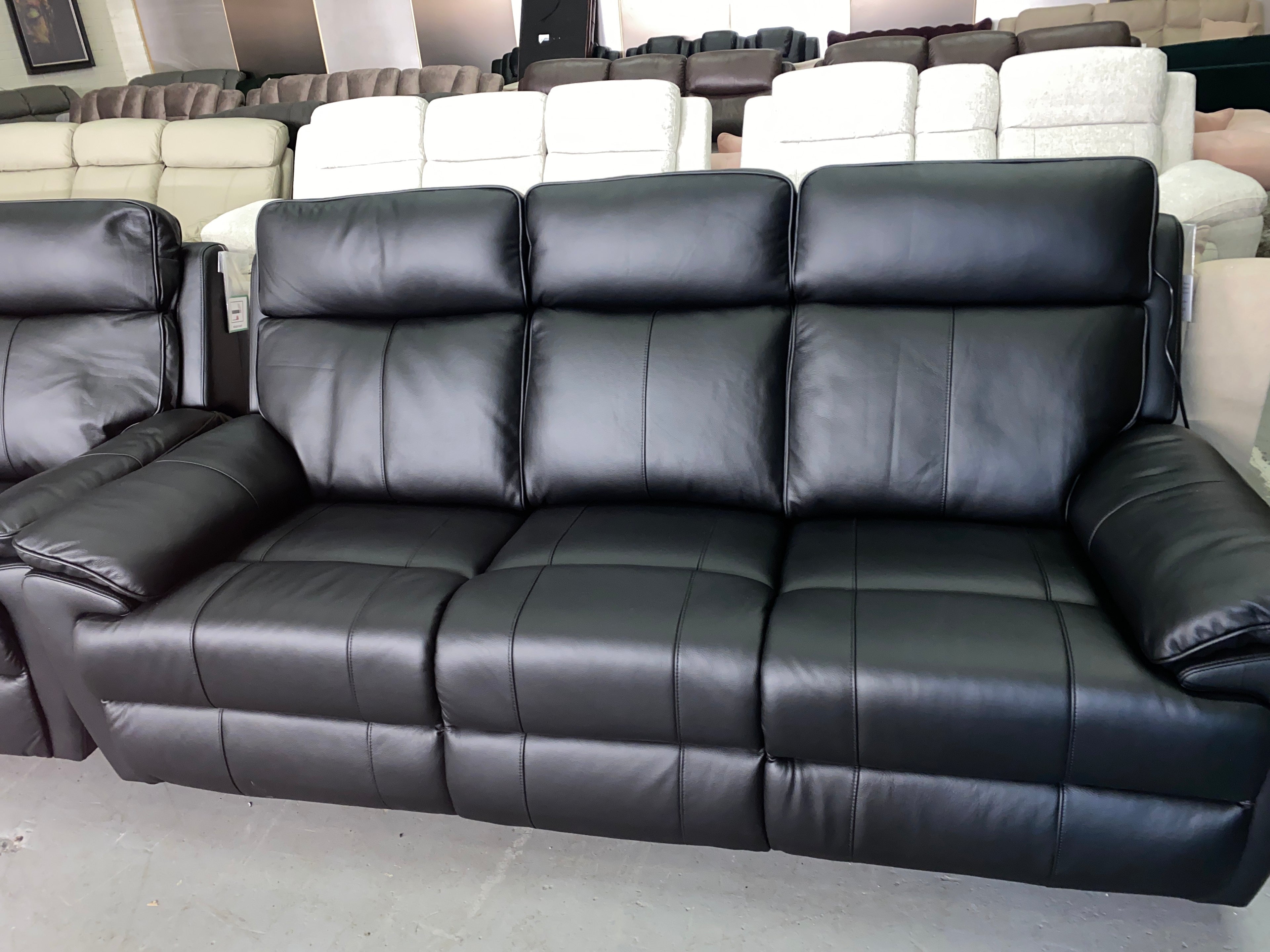 3+2 Black Leather - Electric Recliner Sofa Set