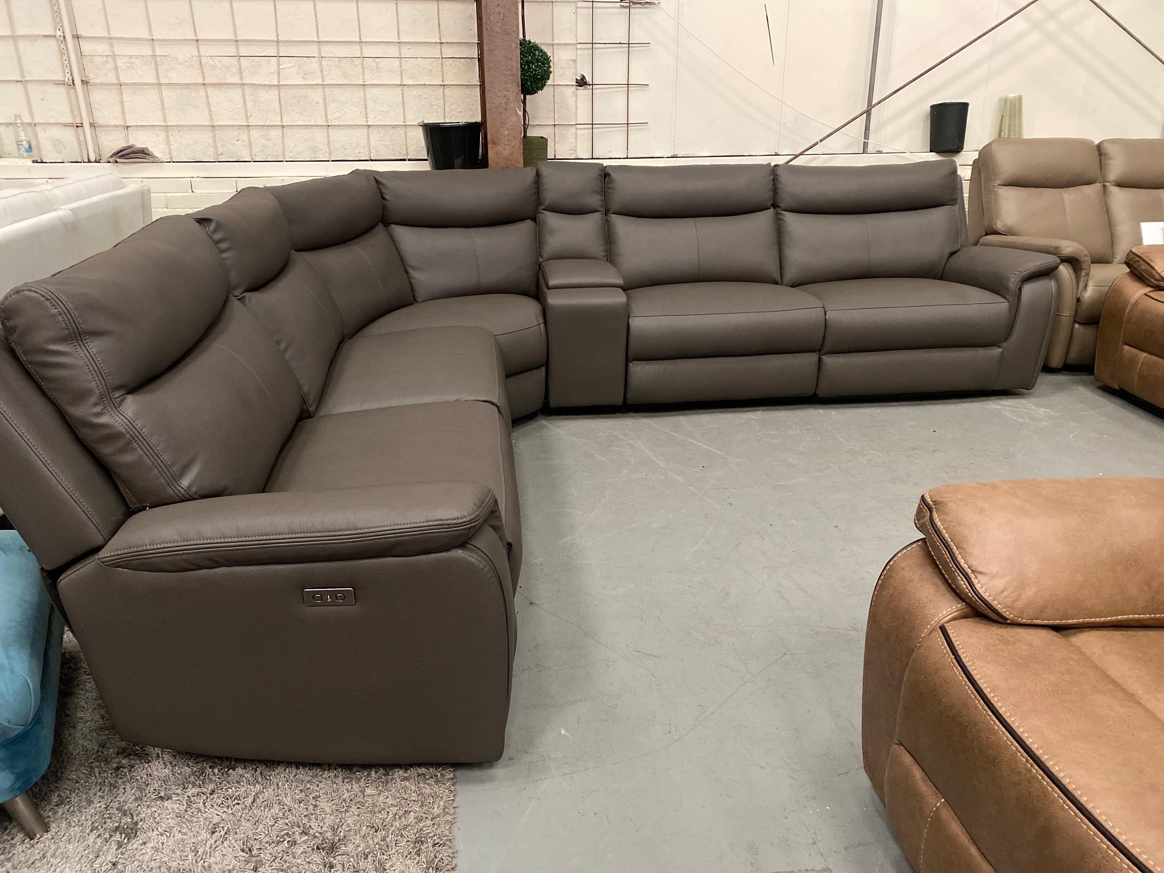 Grey Leather - Electric Recliner Corner Sofa