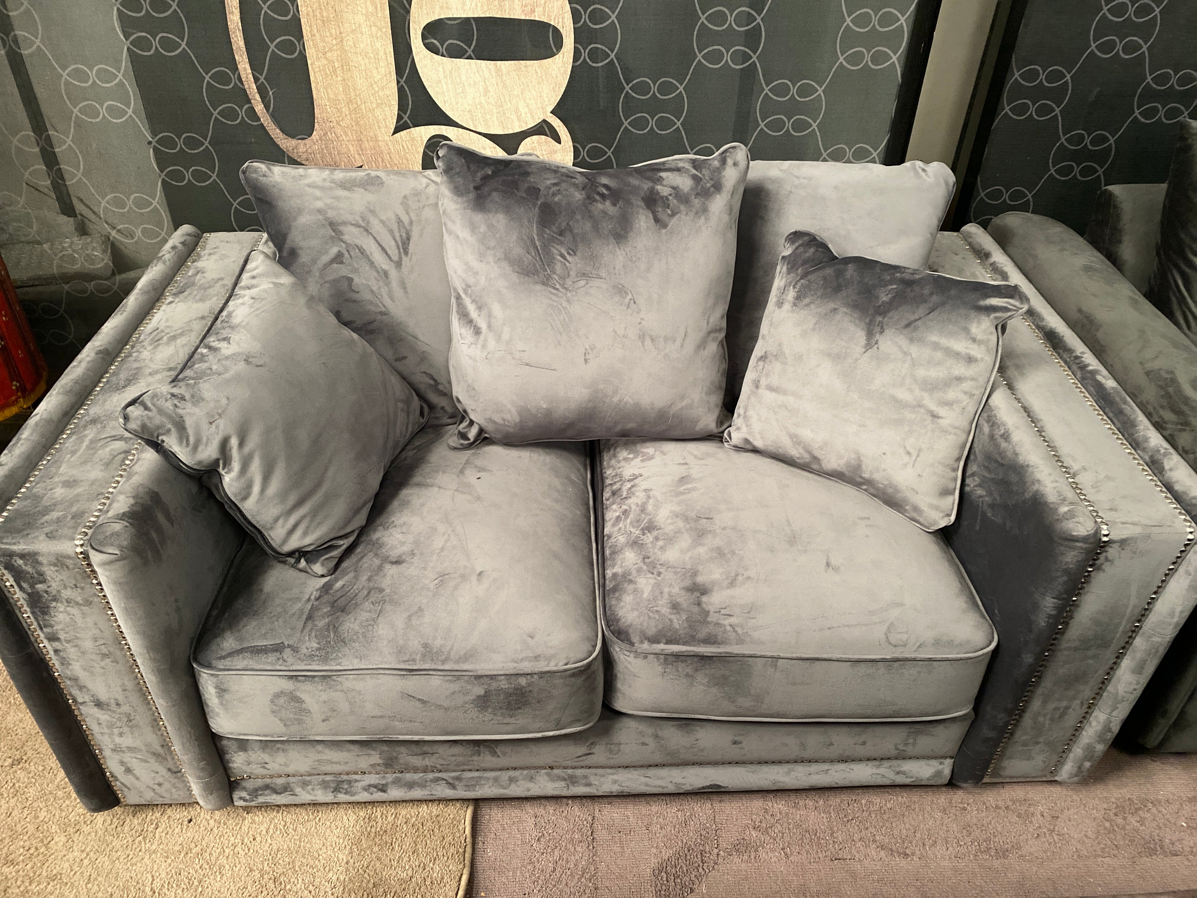 Grey Velvet 2 Seater Sofa