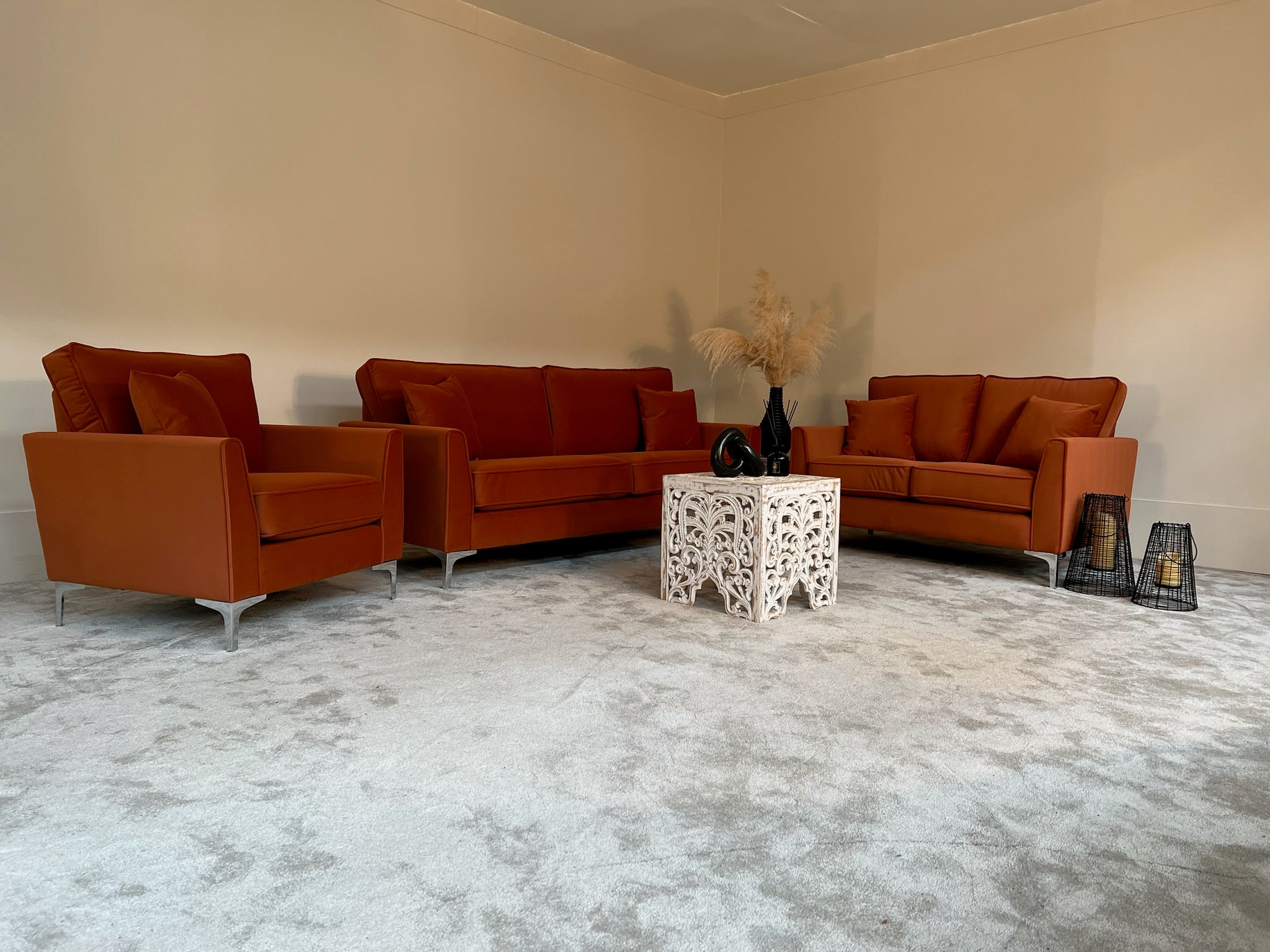 3+2+1 Orange Fabric Sofa Set