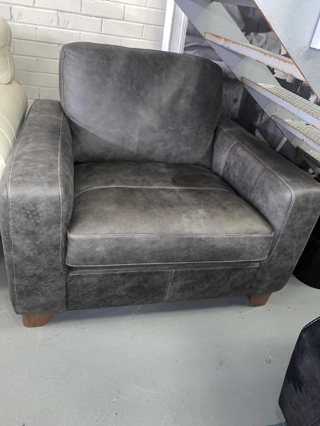 Grey Aniline Leather Armchair