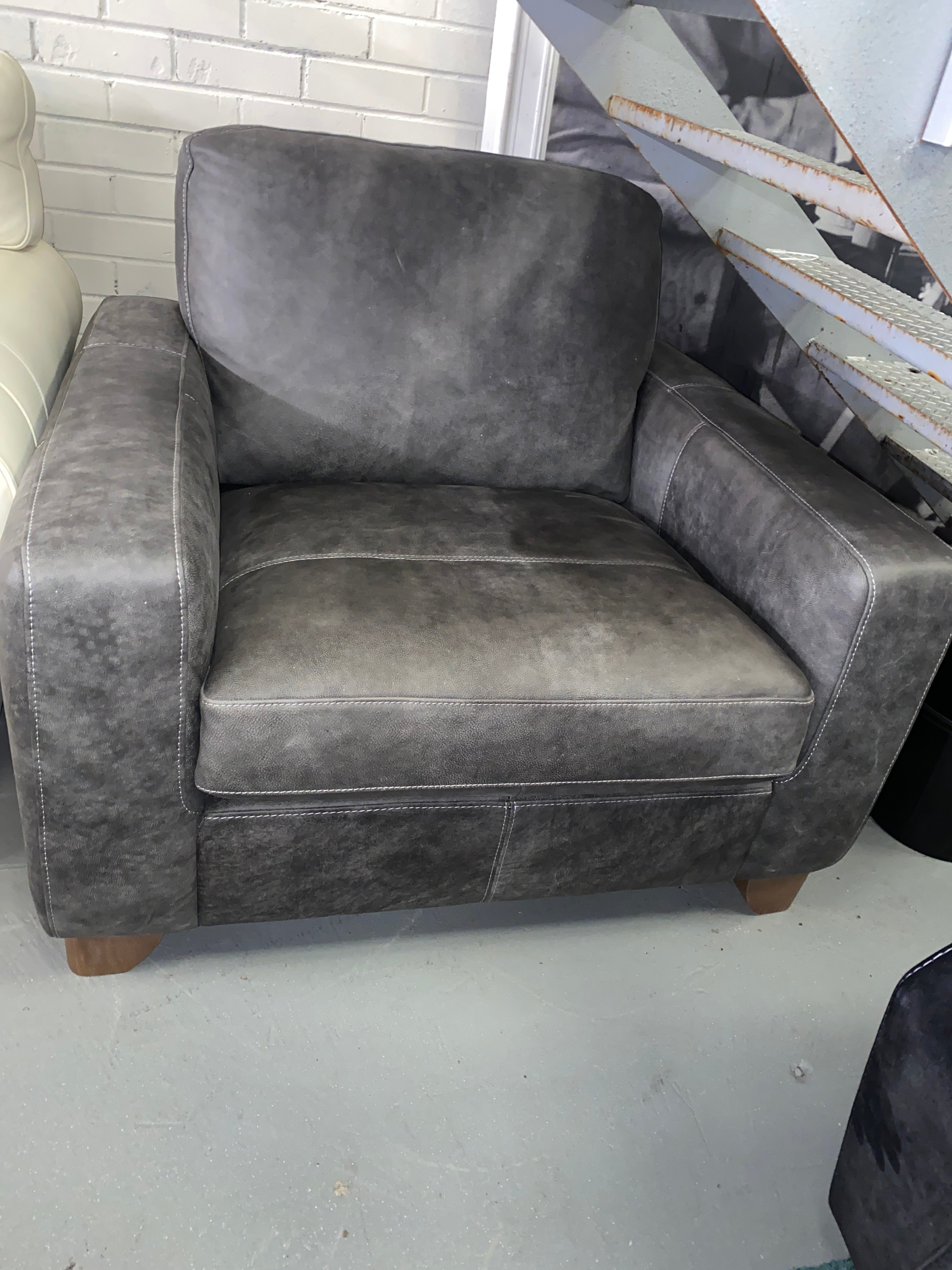 Grey Aniline Leather Armchair