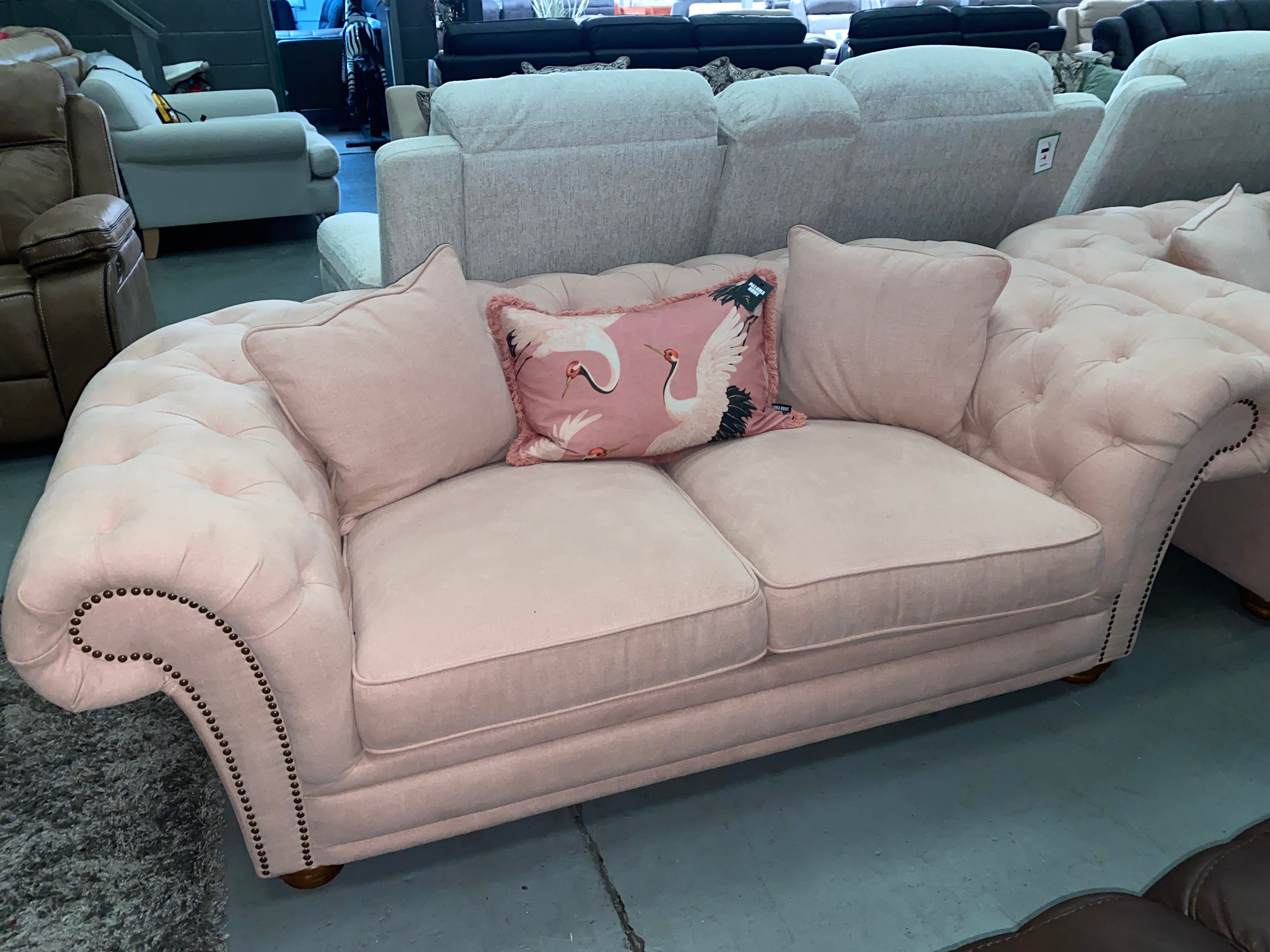 3+3 Pink Fabric Chesterfield Sofa Set