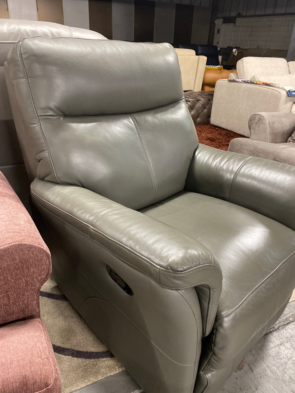 Grey Leather - Manual Recliner Armchair