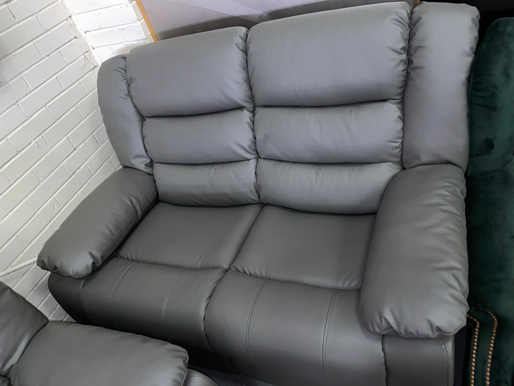 3+2 Grey Leather - Manual Recliner Sofa Set