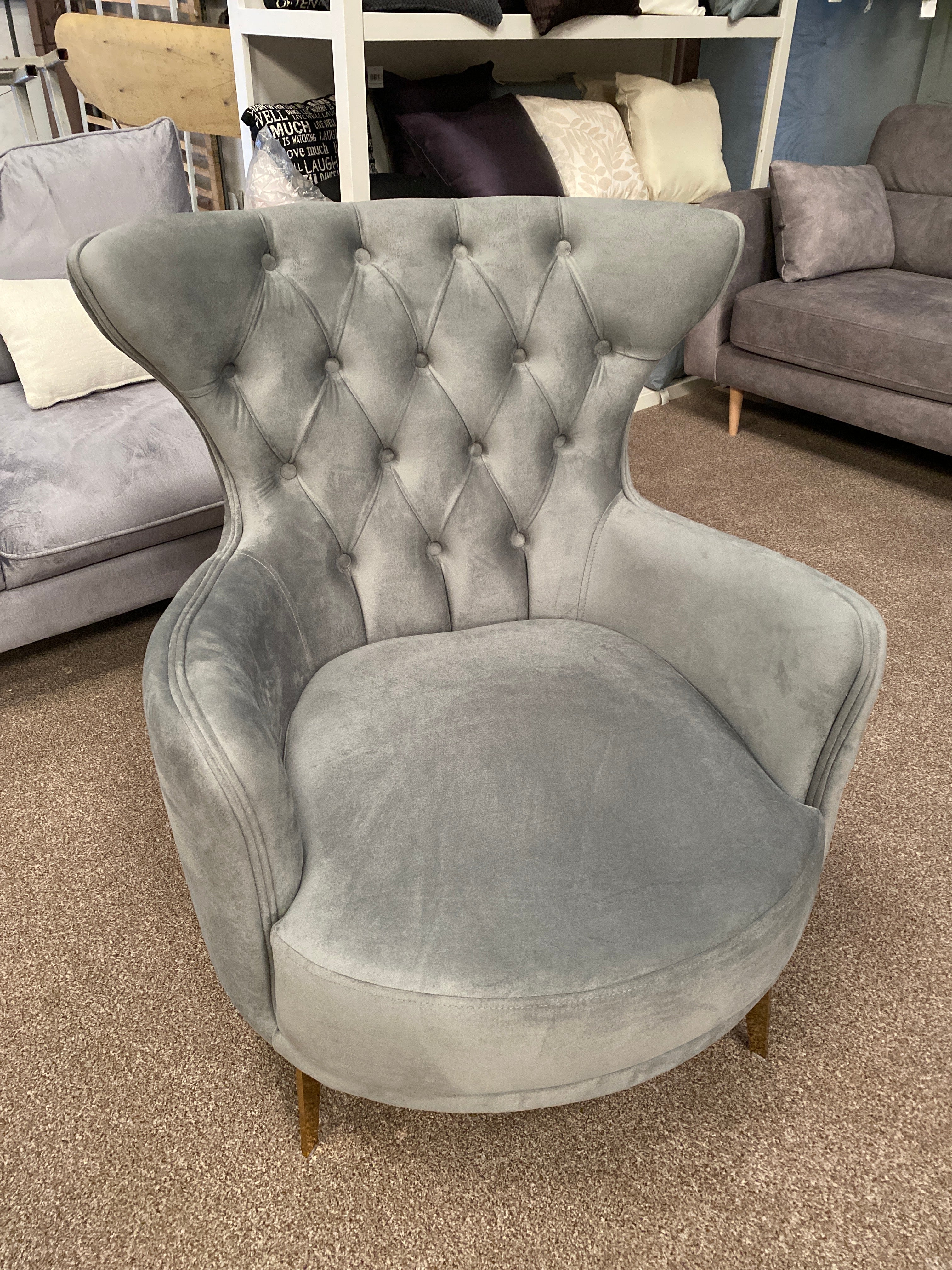 Grey Velvet Queen Anne Chair