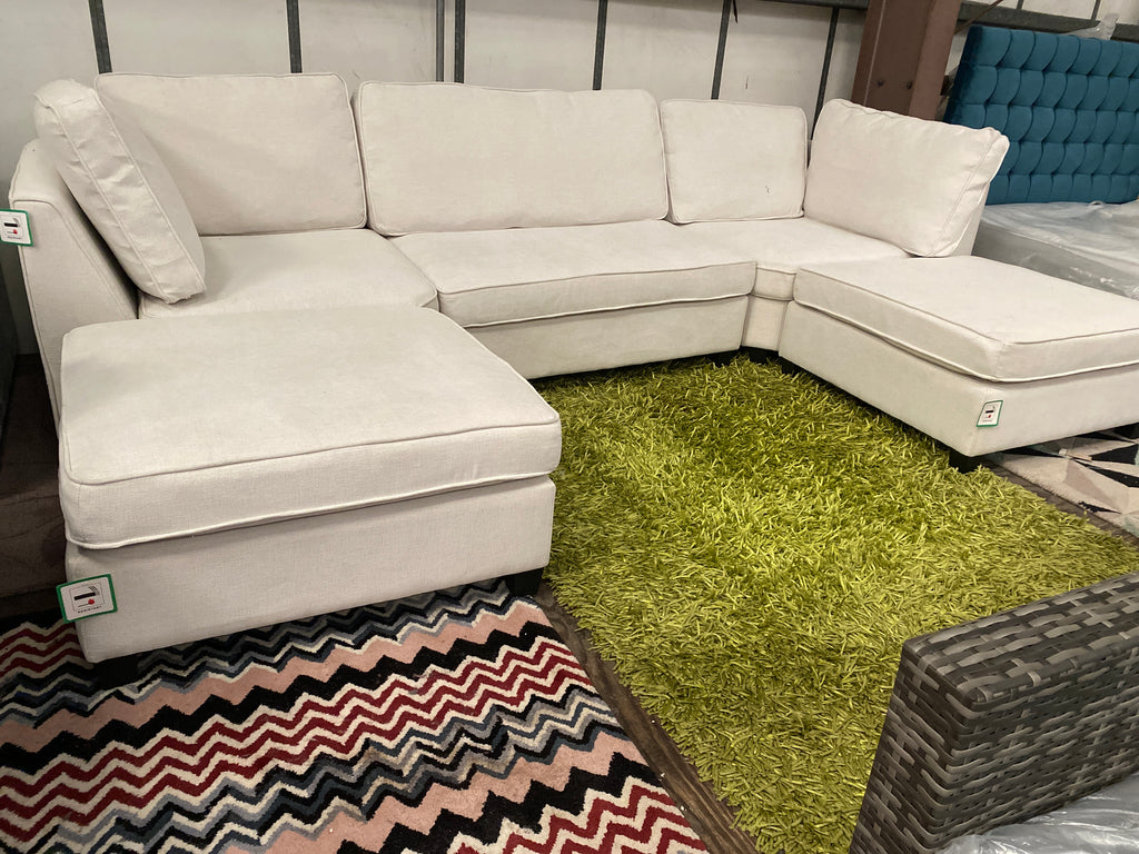 White Fabric U-Shape Sofa