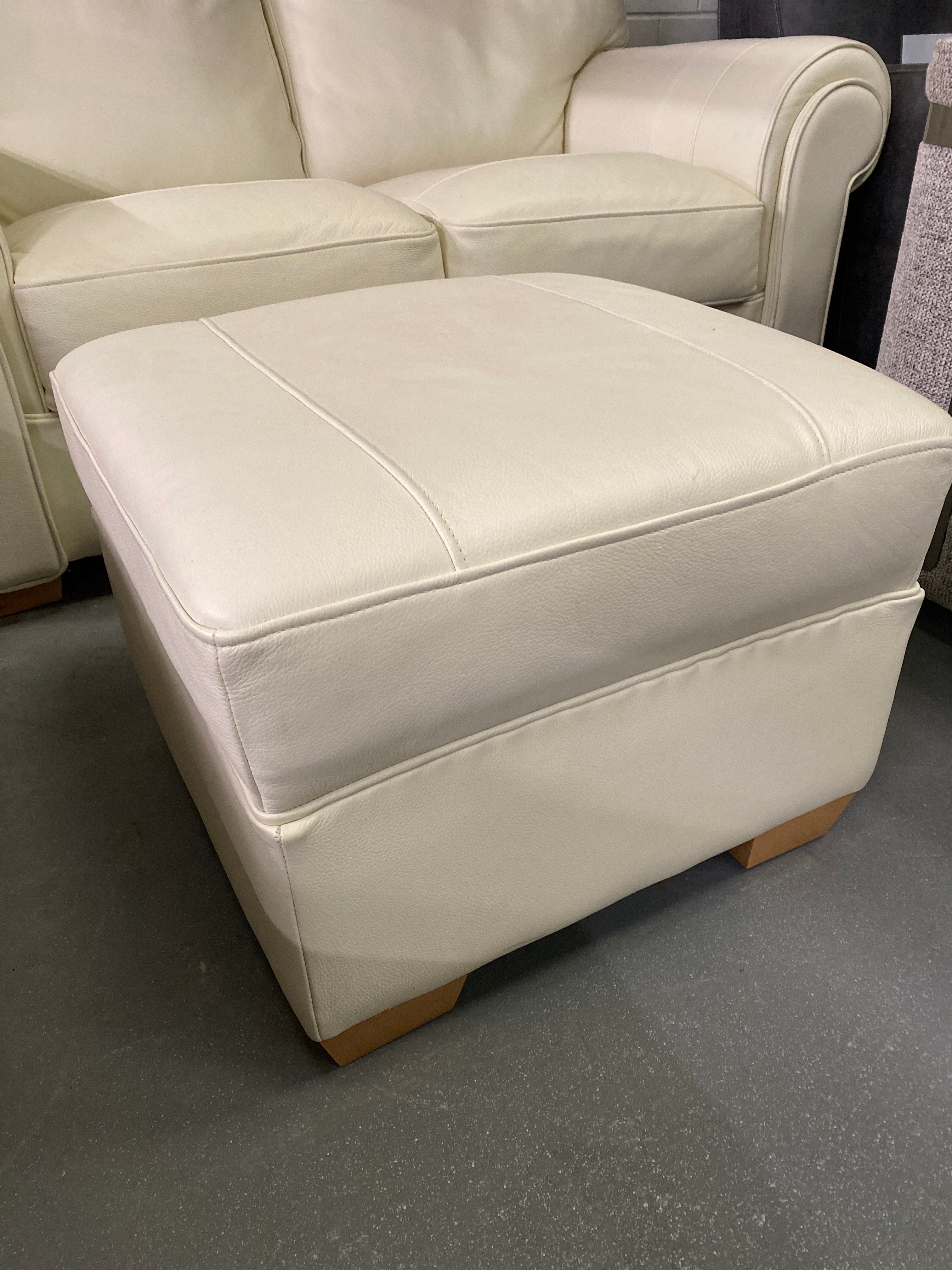 Cream Leather Footstool