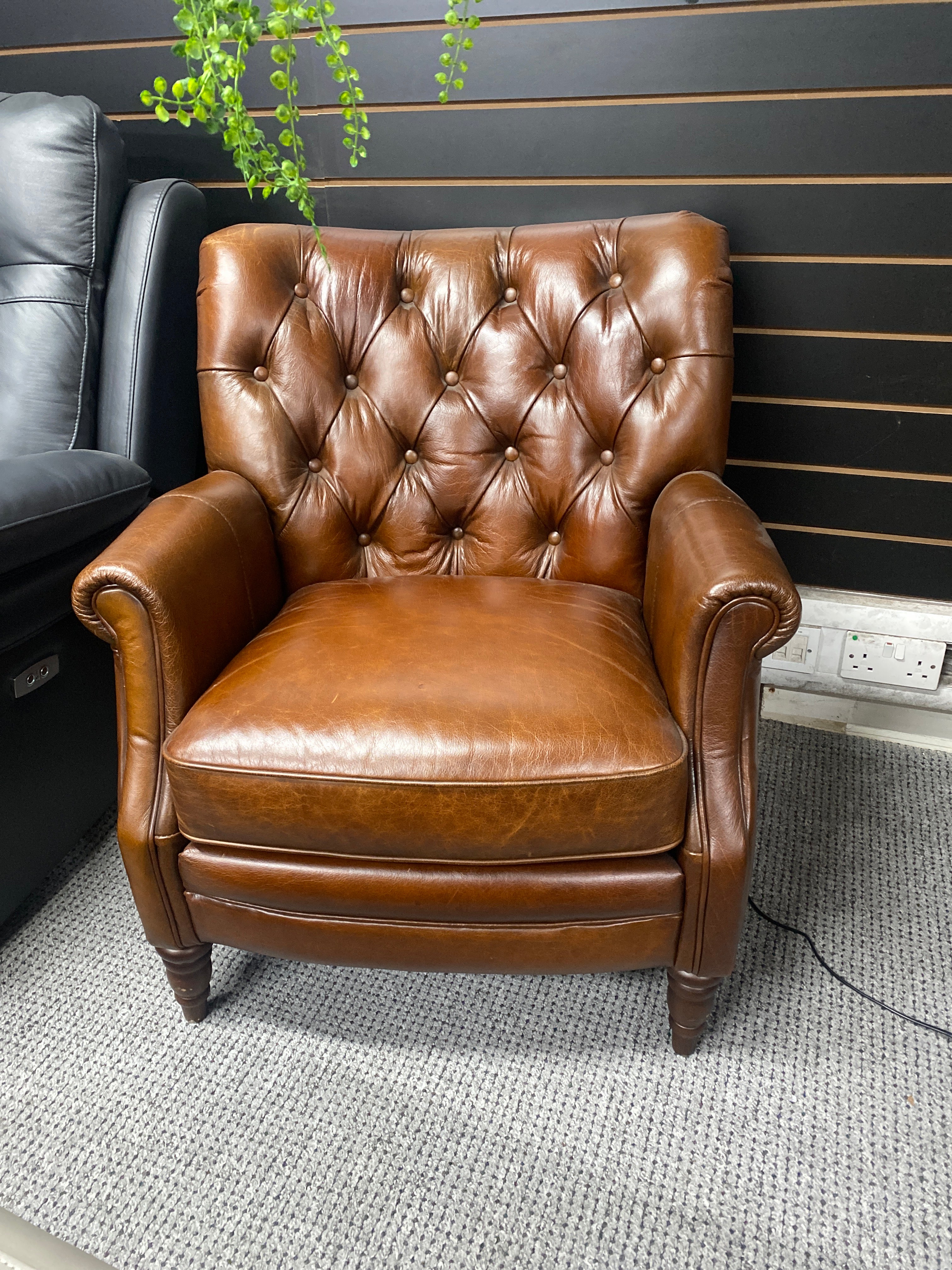 Brown Aniline Leather Chesterfield Tub Chair