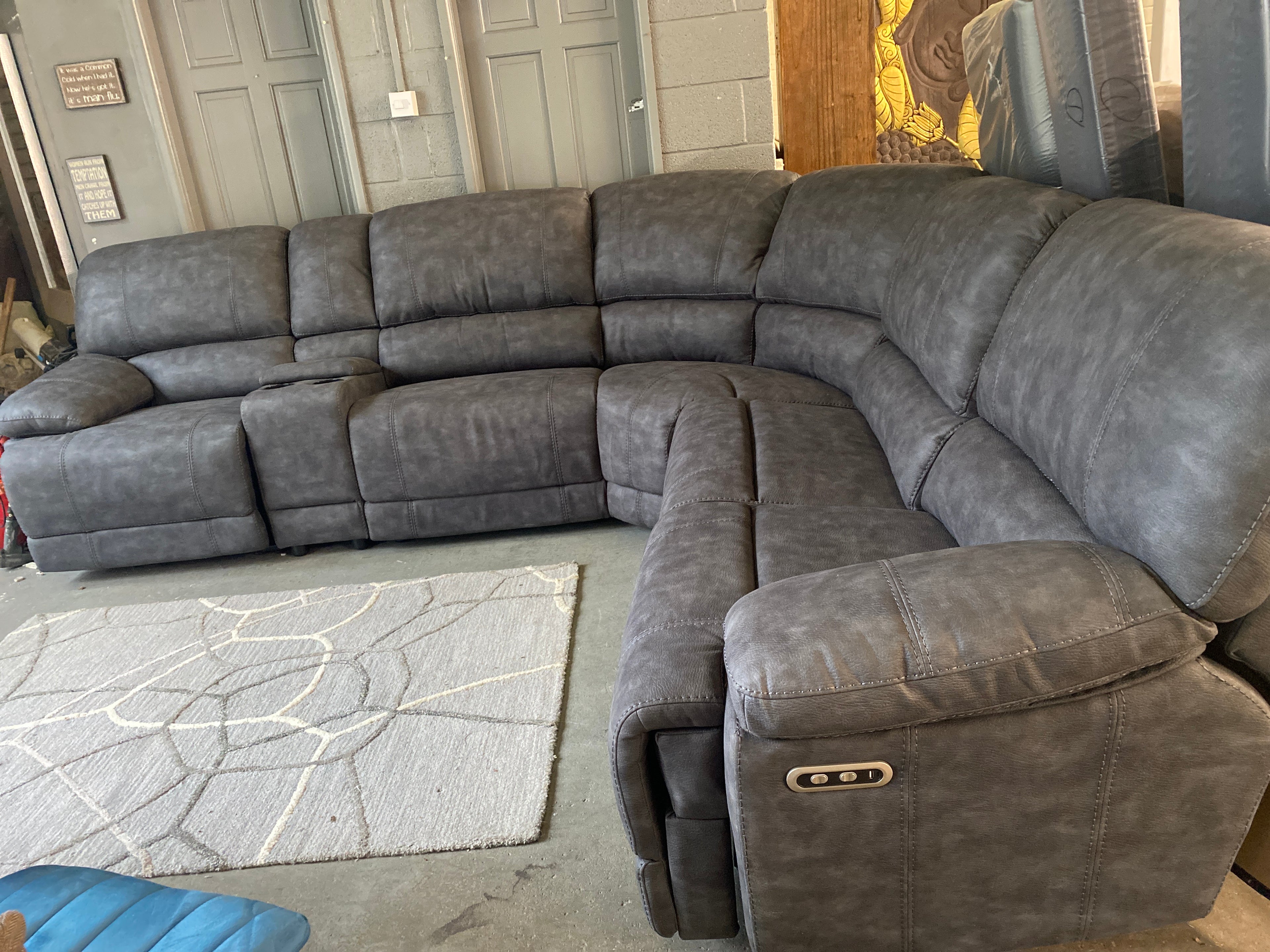 Grey Microfibre - Electric Recliner Corner Sofa