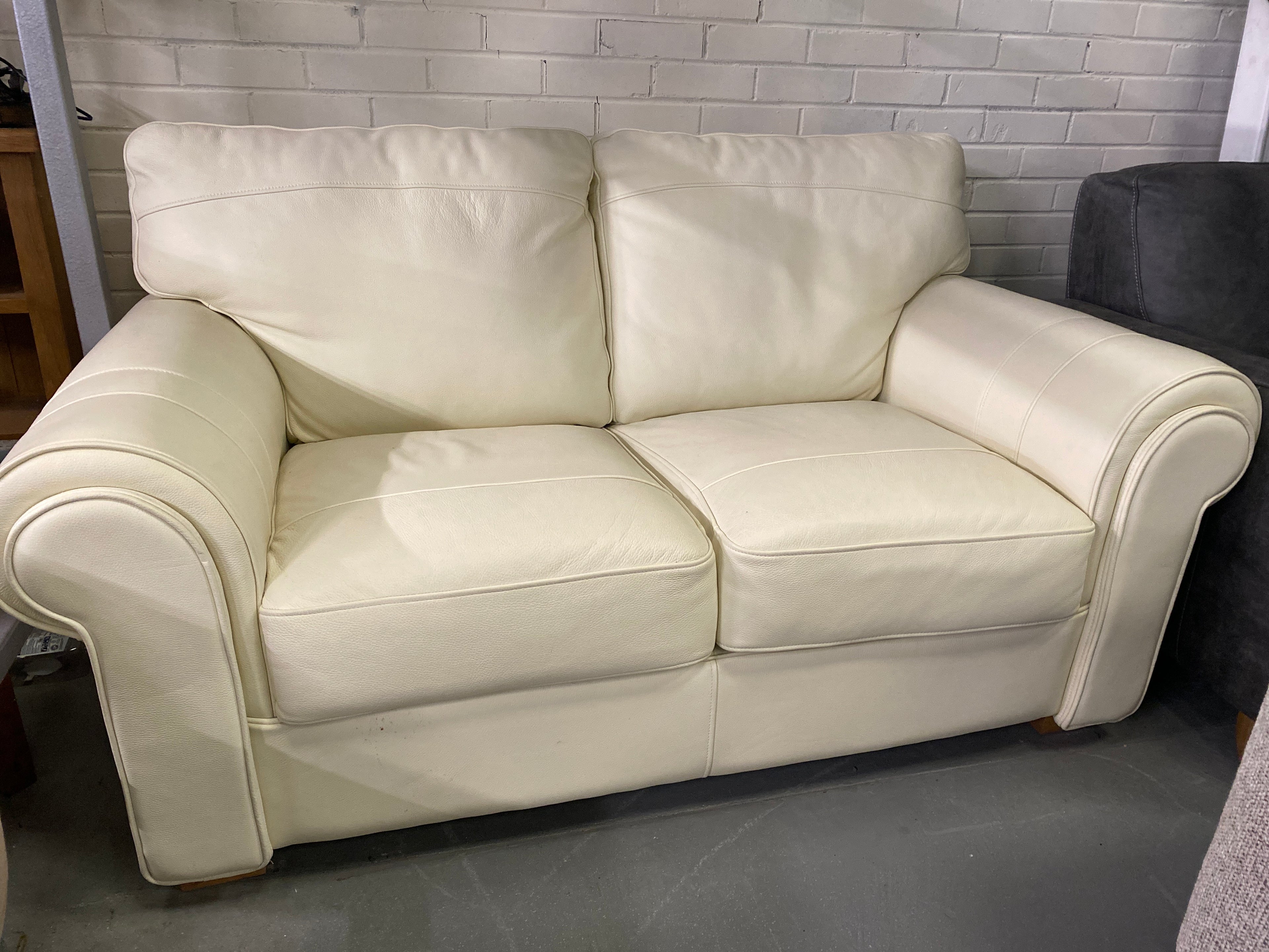 Cream Leather 2 Seater Sofa