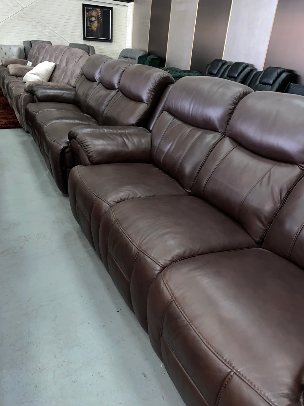 3+3 Brown Leather Electric Recliner Sofa Set