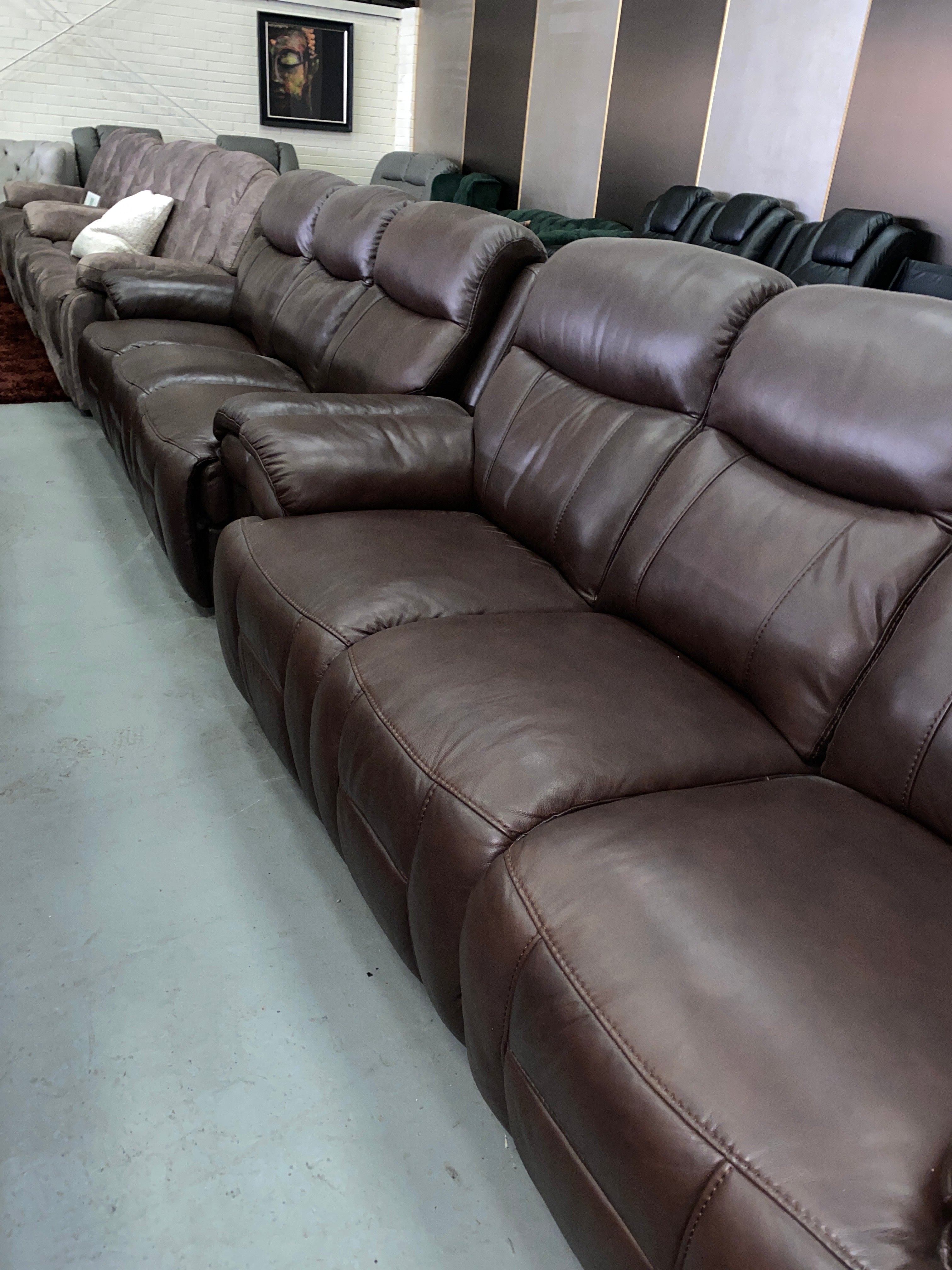 3+3 Brown Leather Electric Recliner Sofa Set
