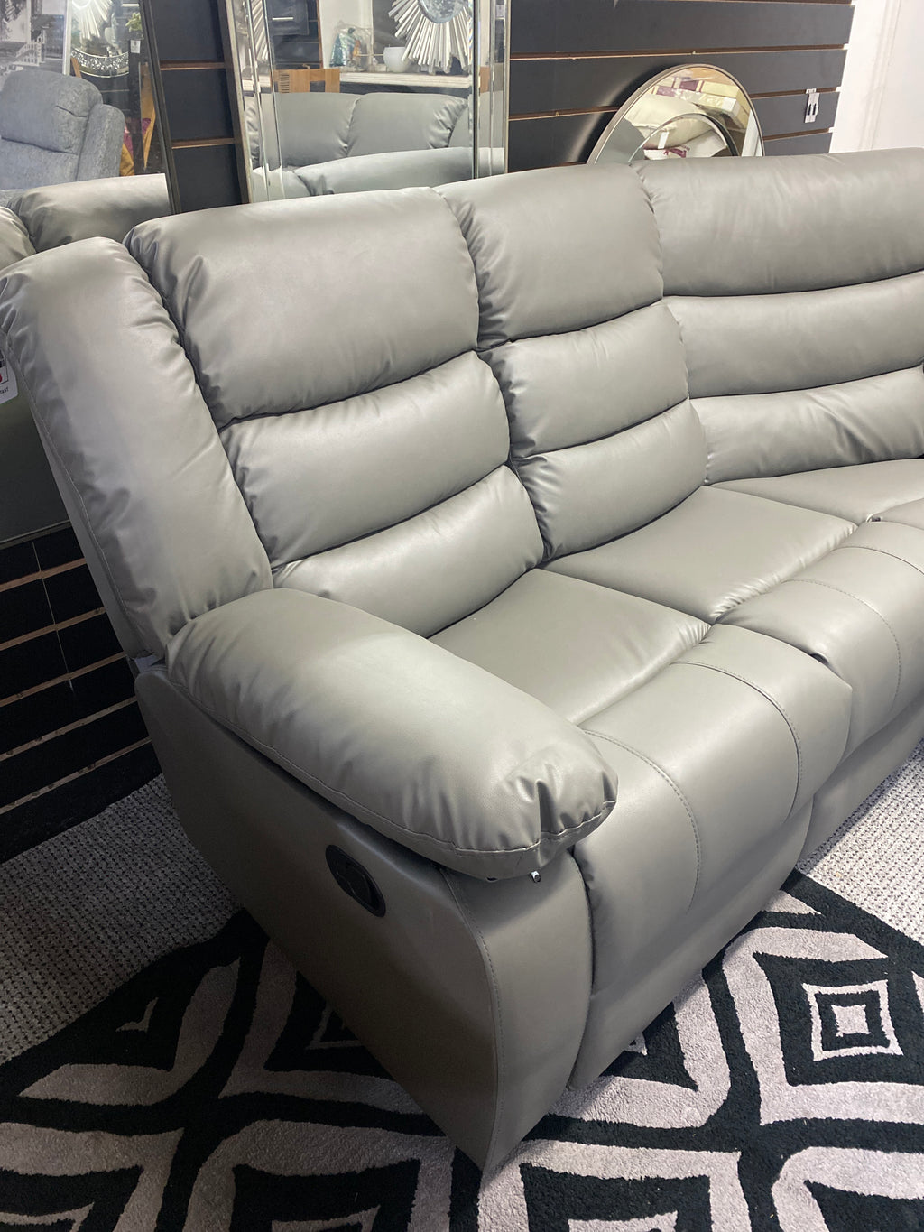 Grey Leather - Manual Recliner Corner Sofa