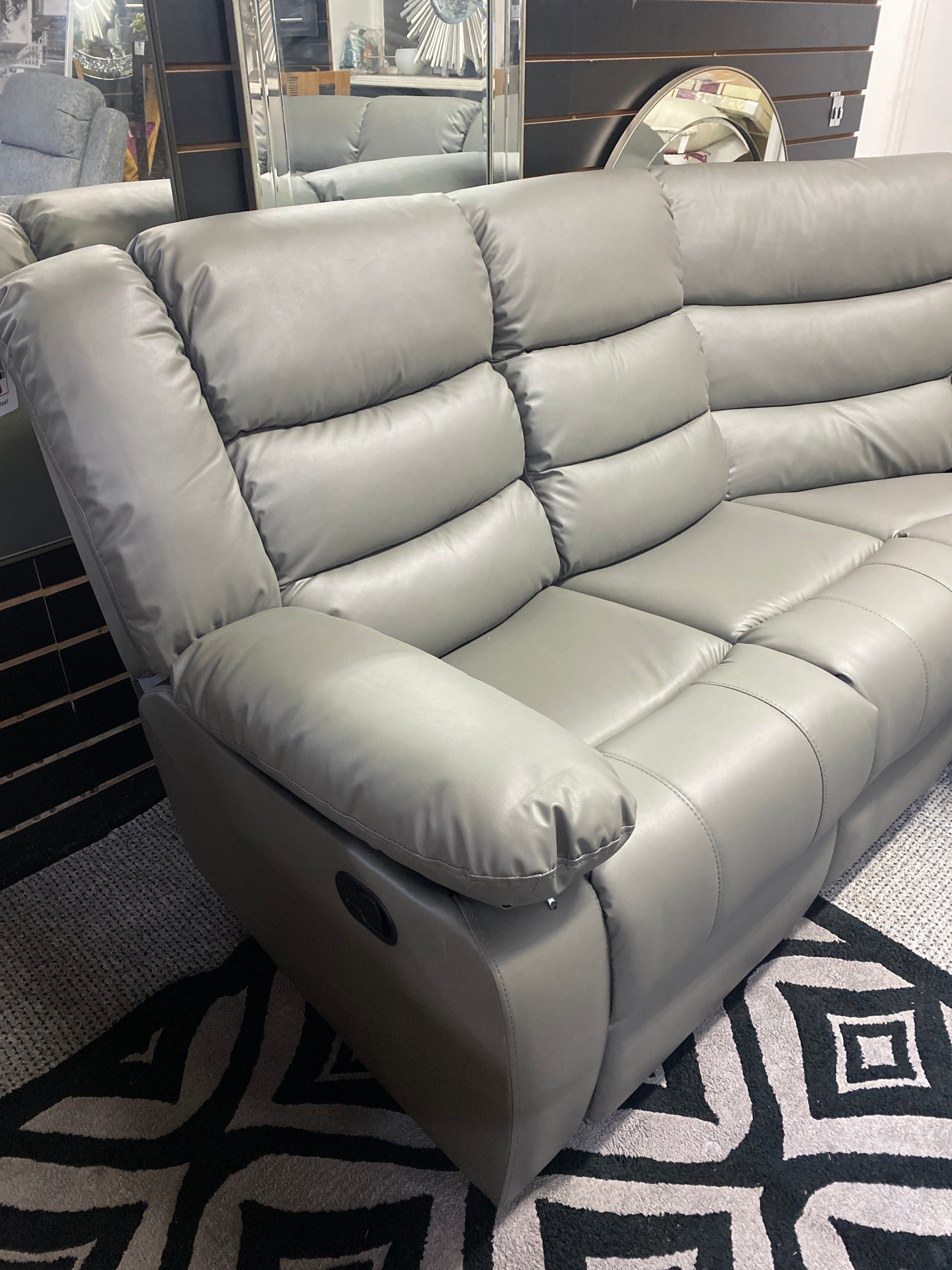 Grey Leather - Manual Recliner Corner Sofa
