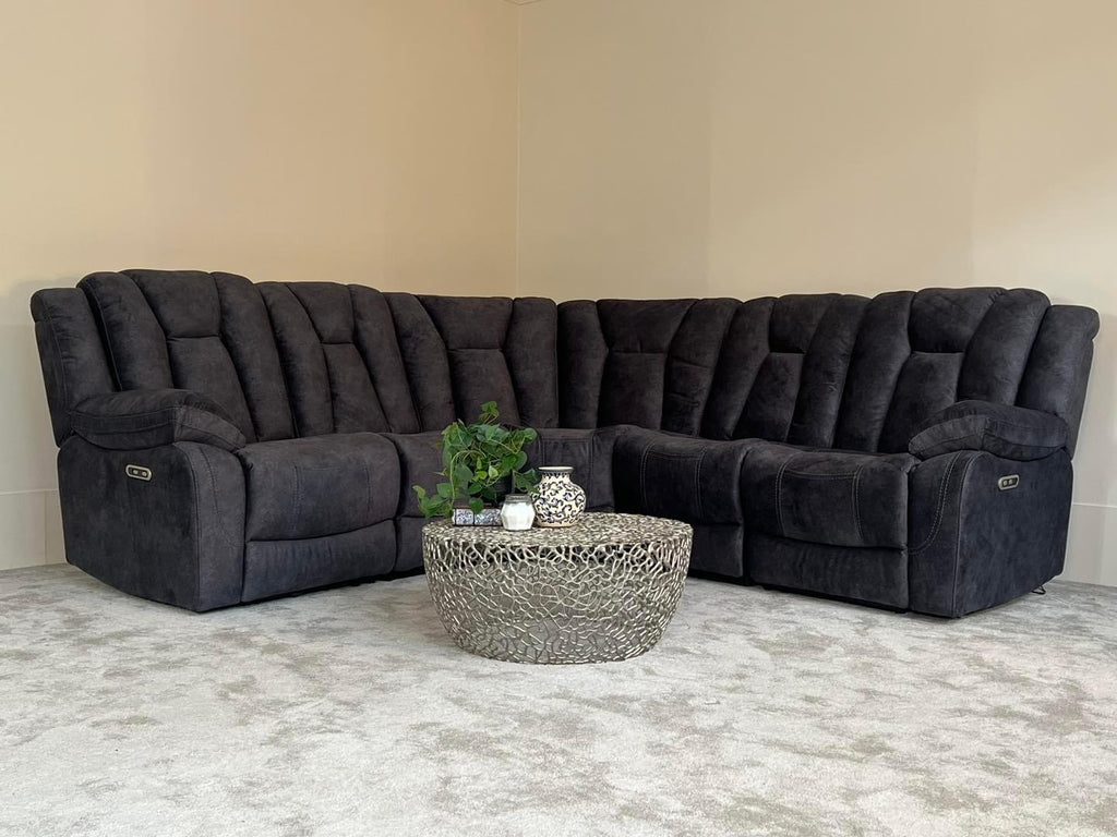 Grey Fabric Corner Sofa - Electric Recliner