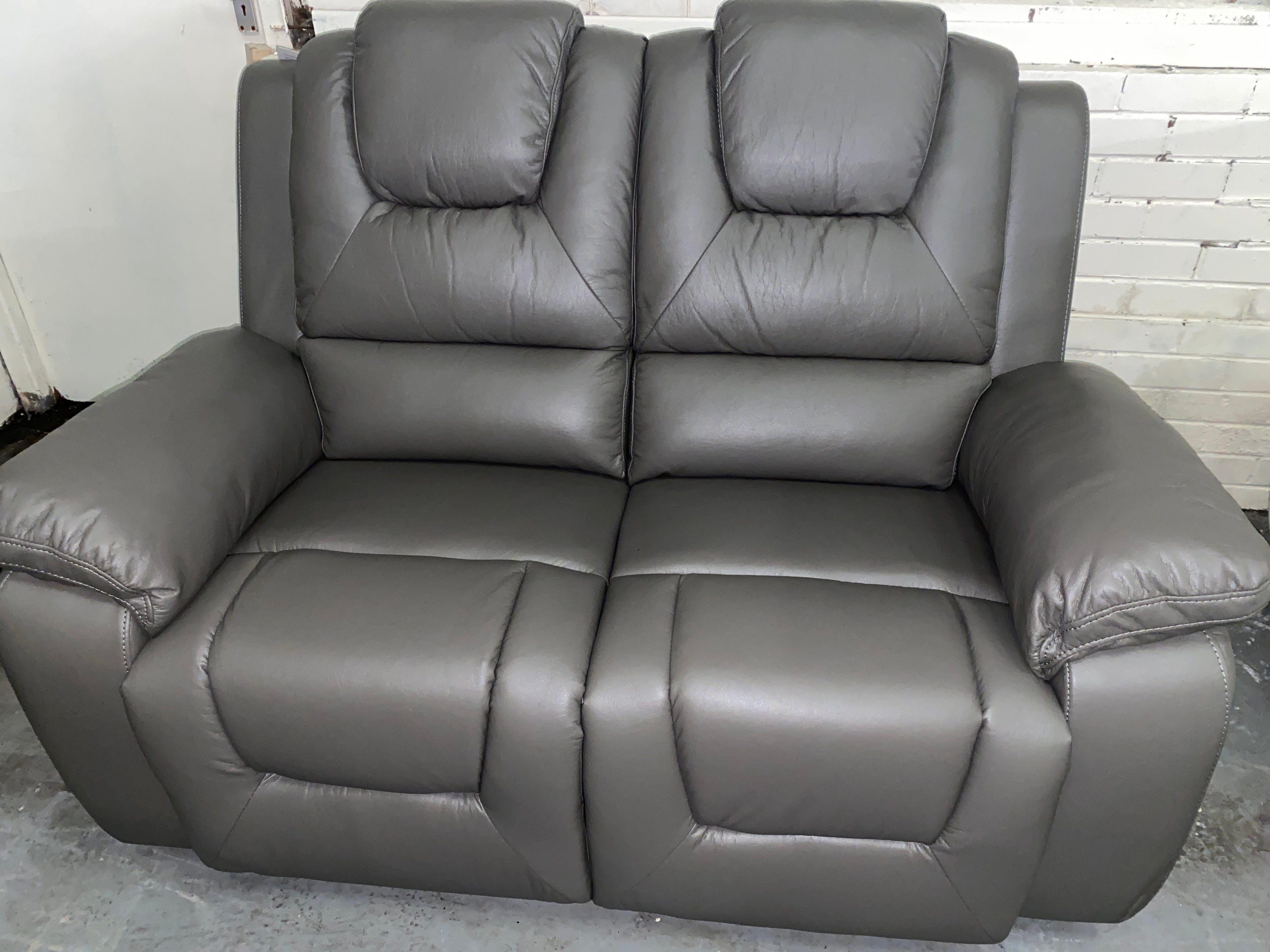 3+2 Grey Leather - Electric Recliner Sofa Set - With LED Lights