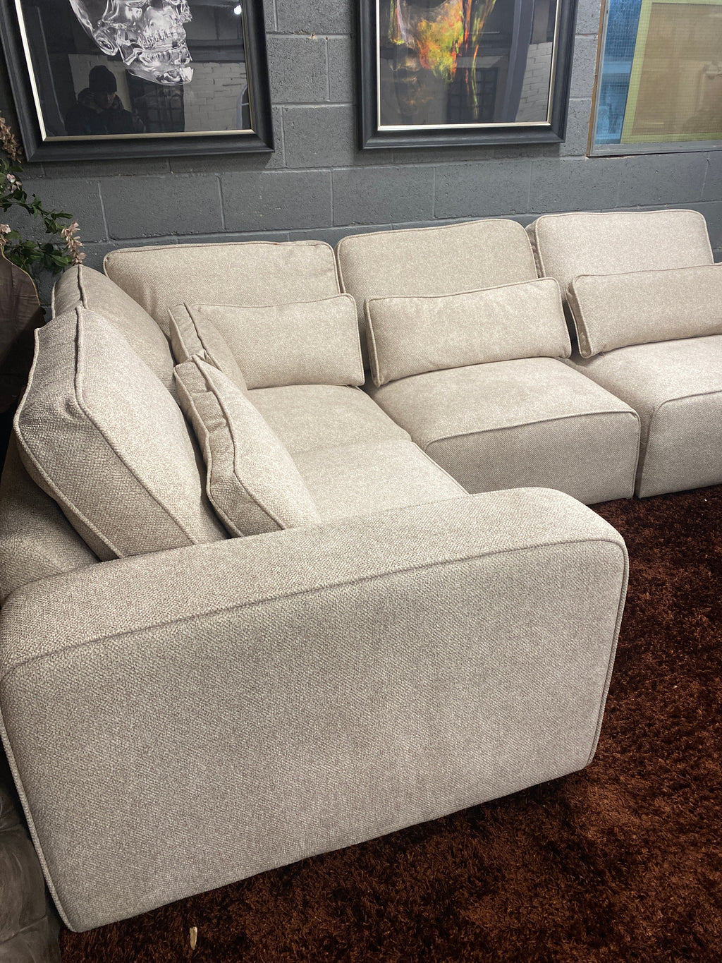 Beige Fabric Corner Sofa