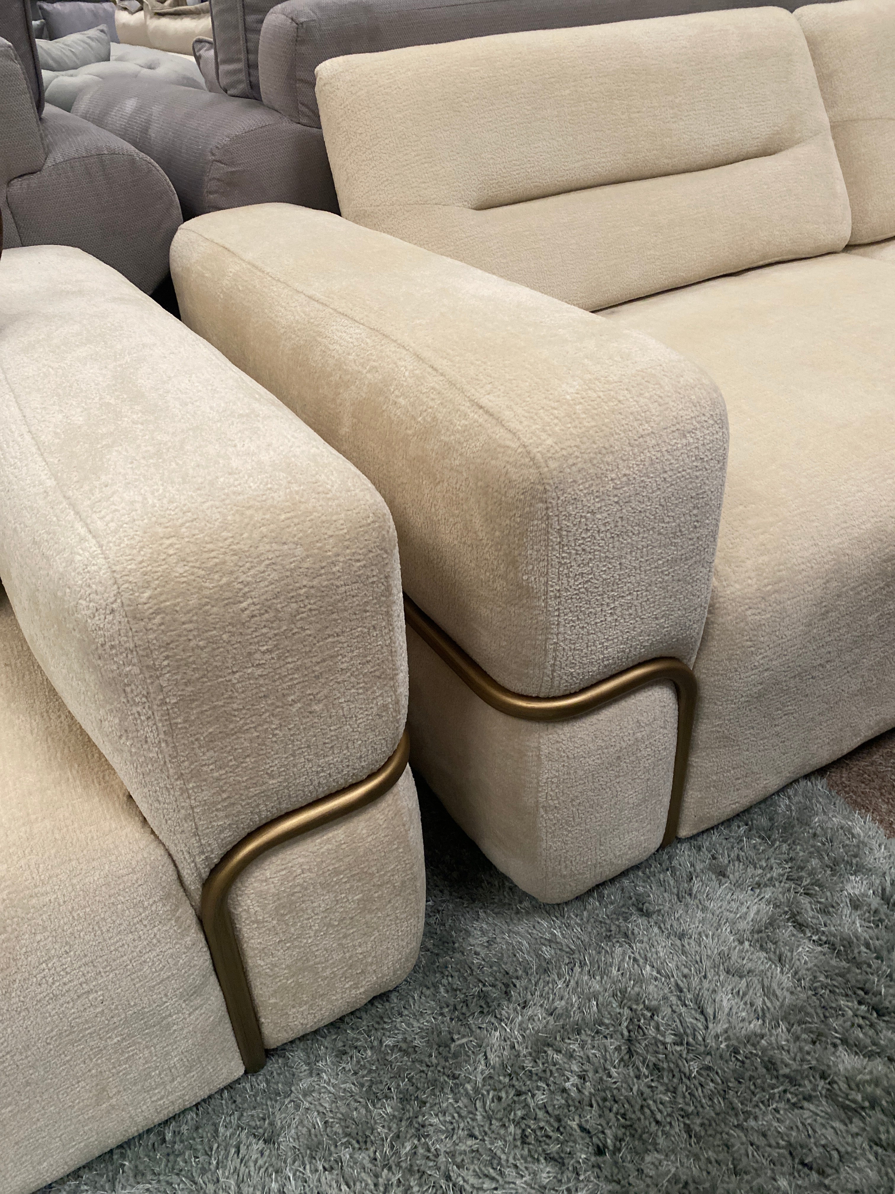3+2 Cream Fabric Sofa Set - With Adjustable Backs