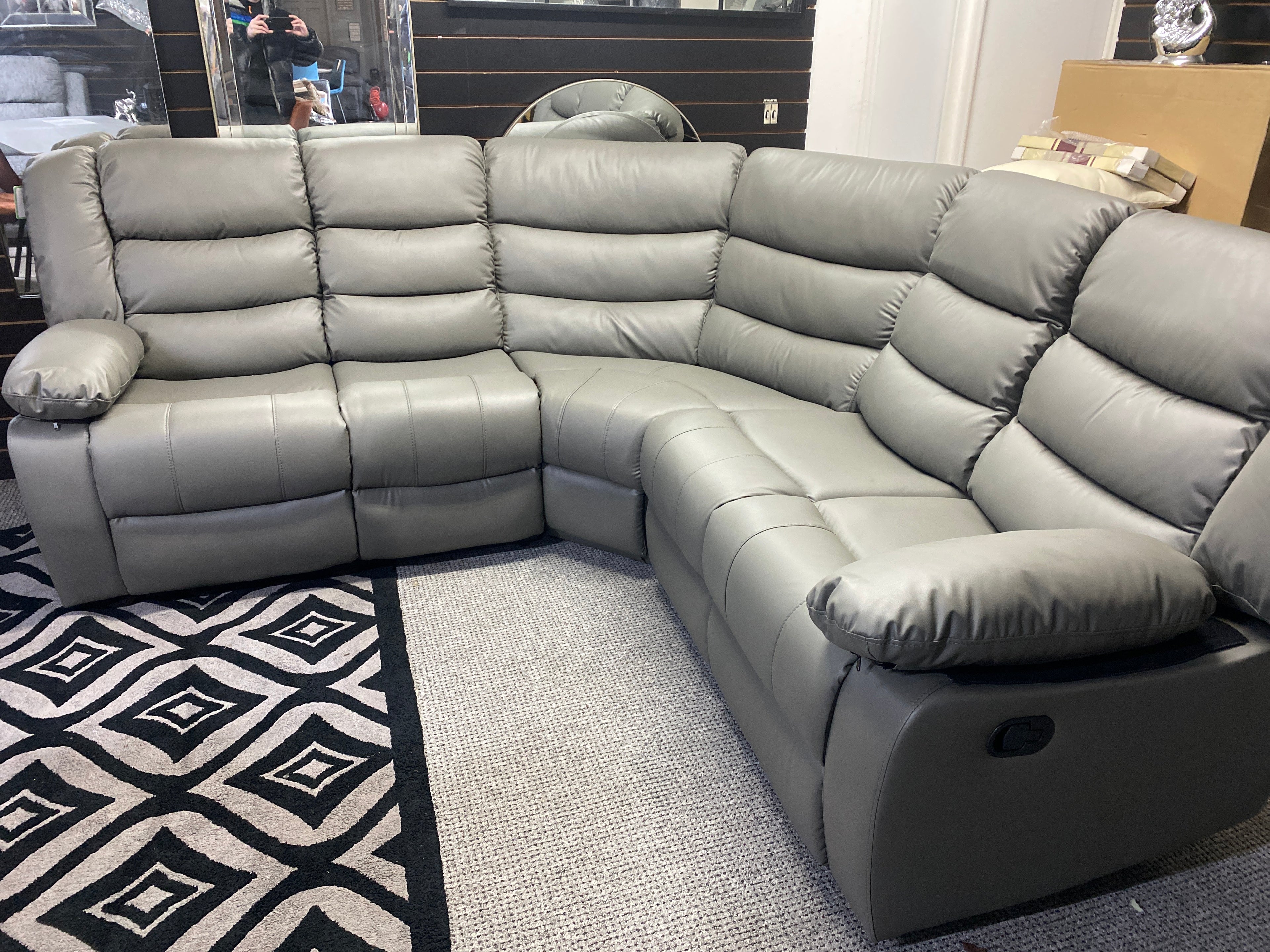 Grey Leather - Manual Recliner Corner Sofa