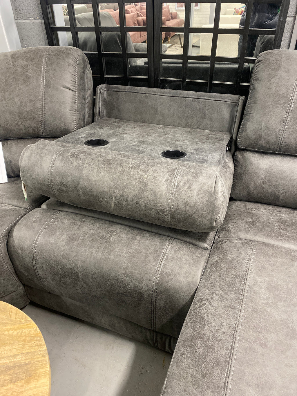 Grey Fabric Corner Sofa - Electric Recliner