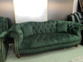 3+1 Green Velvet Chesterfield Sofa Set