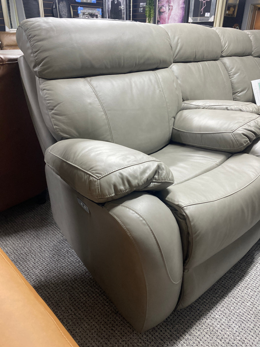 Grey Leather Armchair - Electric Recliner (With USB Charging Ports)