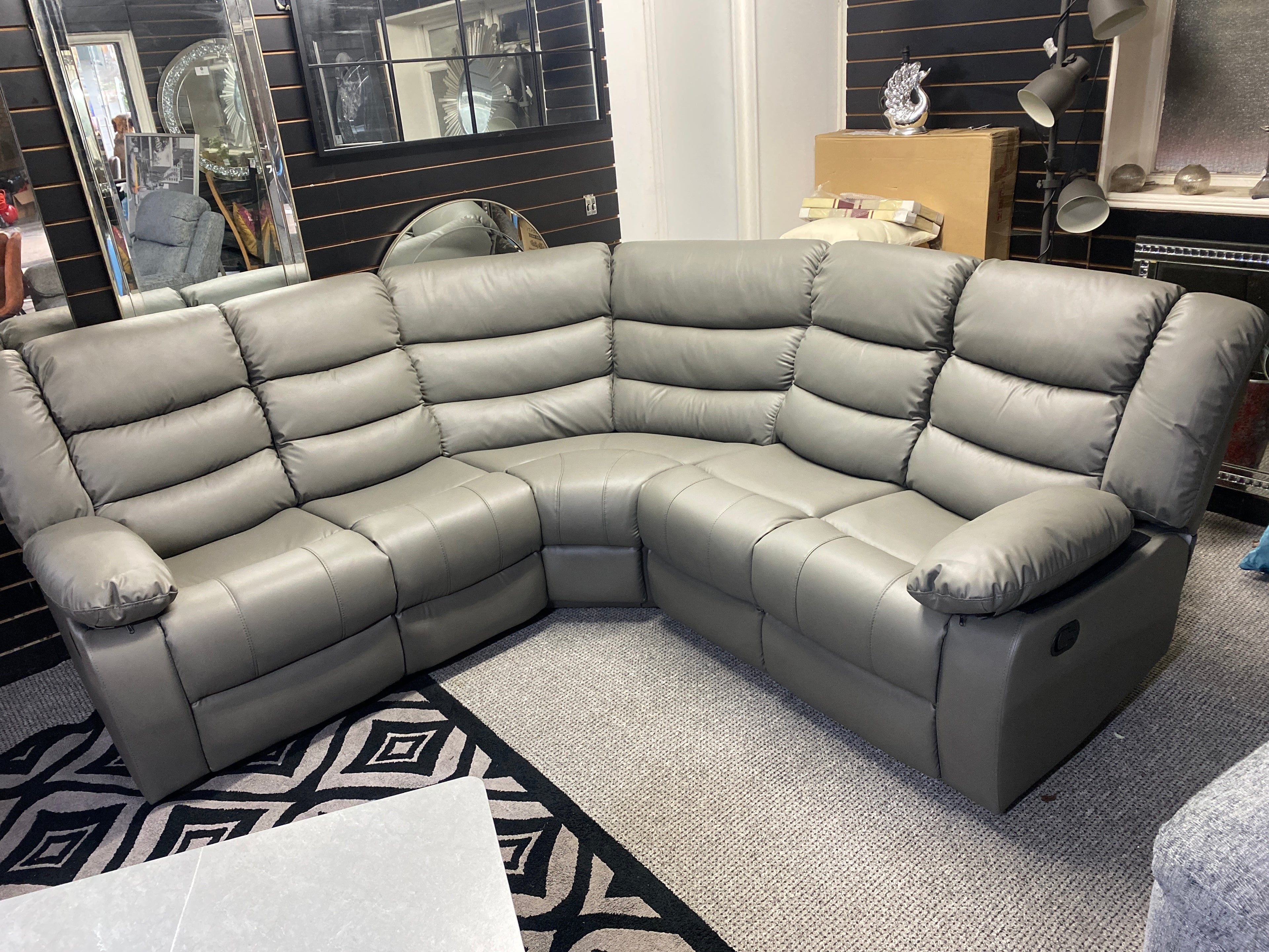 Grey Leather - Manual Recliner Corner Sofa