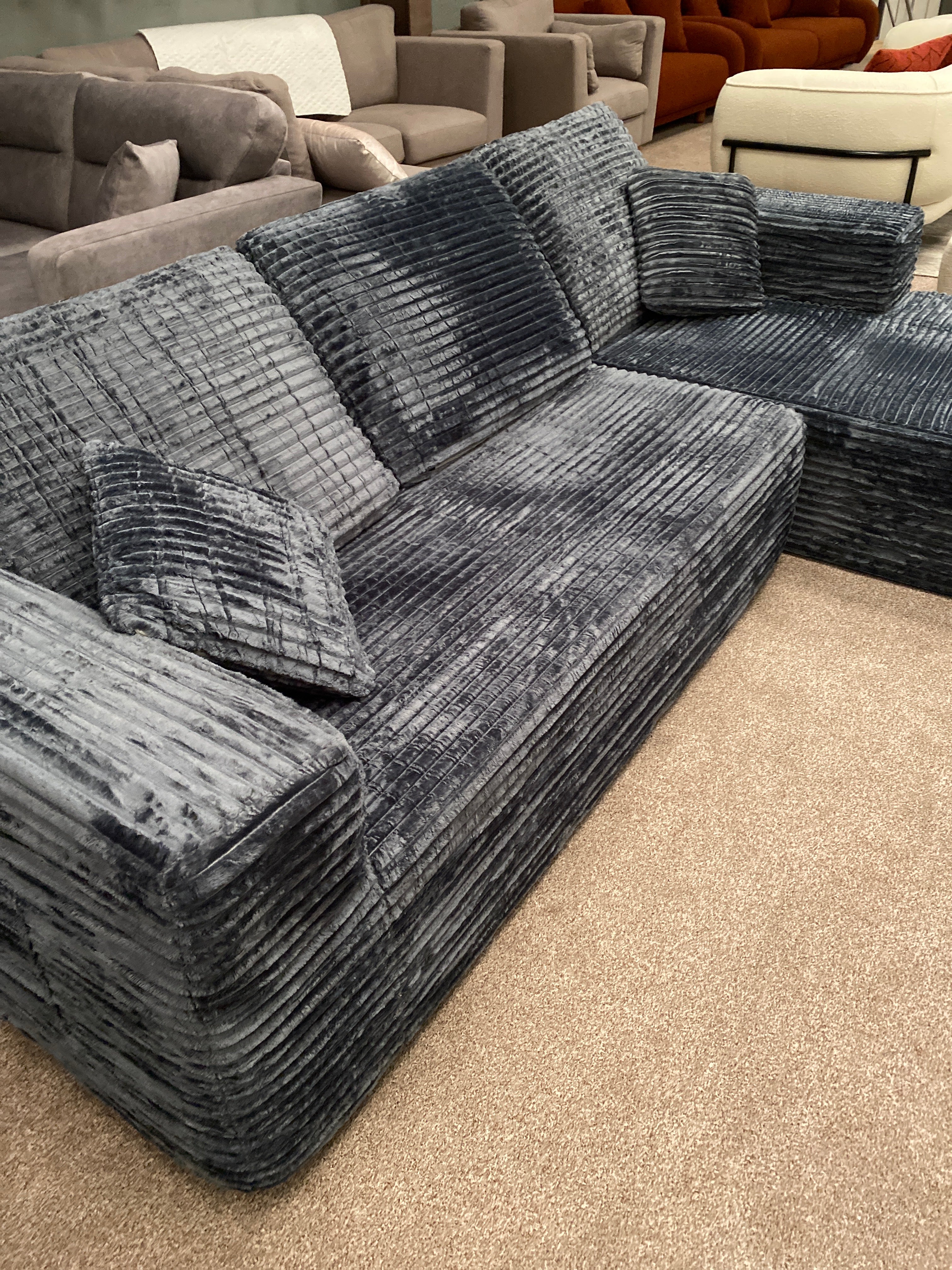 Grey Cord Fabric Corner Chaise Sofa