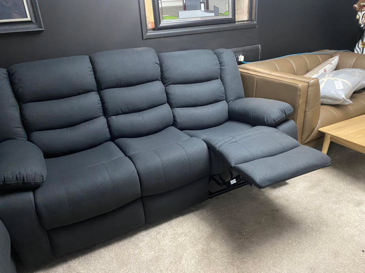 3+2 Black Fabric Manual Recliner Sofa Set